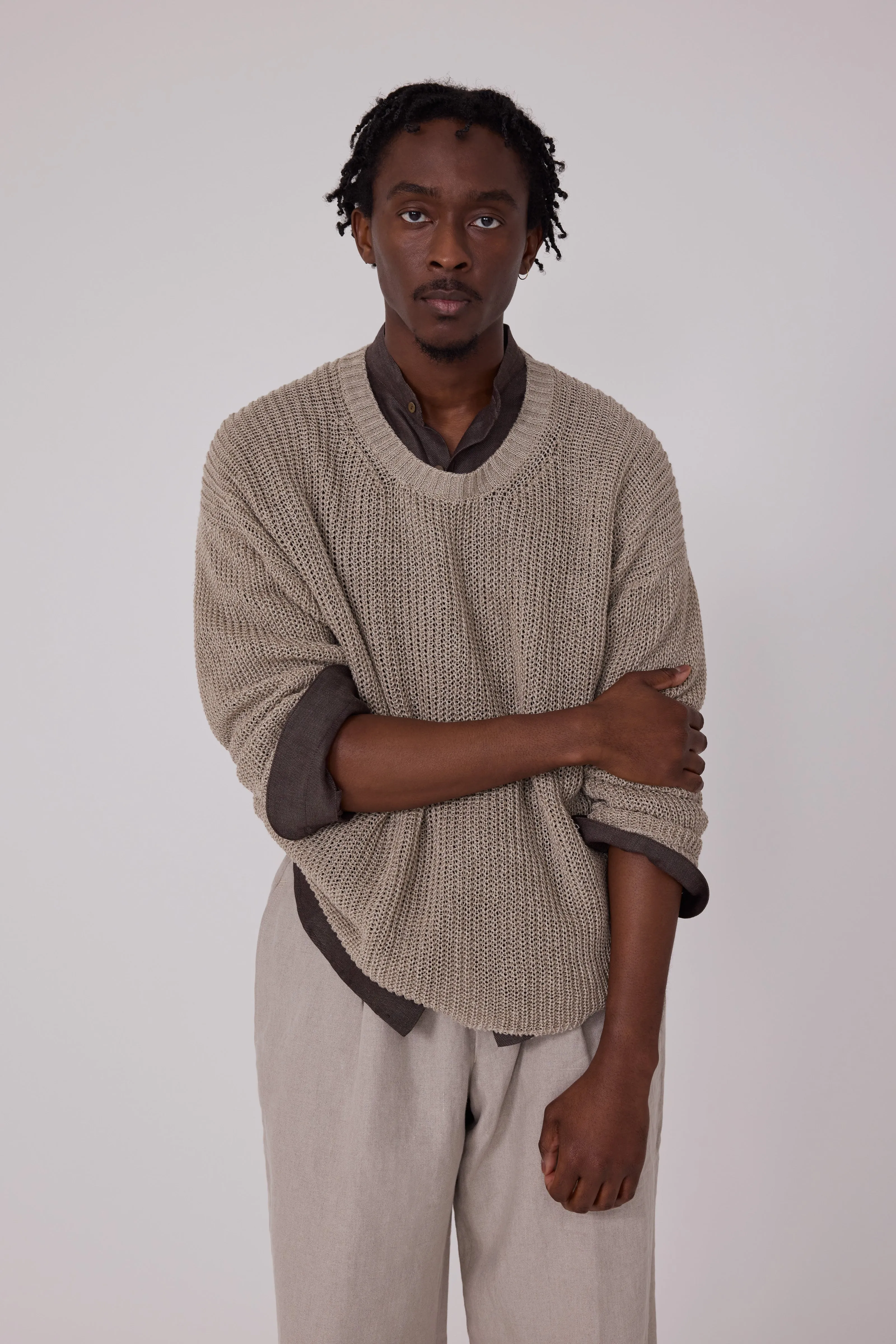 Long Sleeve U-Neck (Undyed Taupe Linen) sold by Stoffa product image thumbnail 4