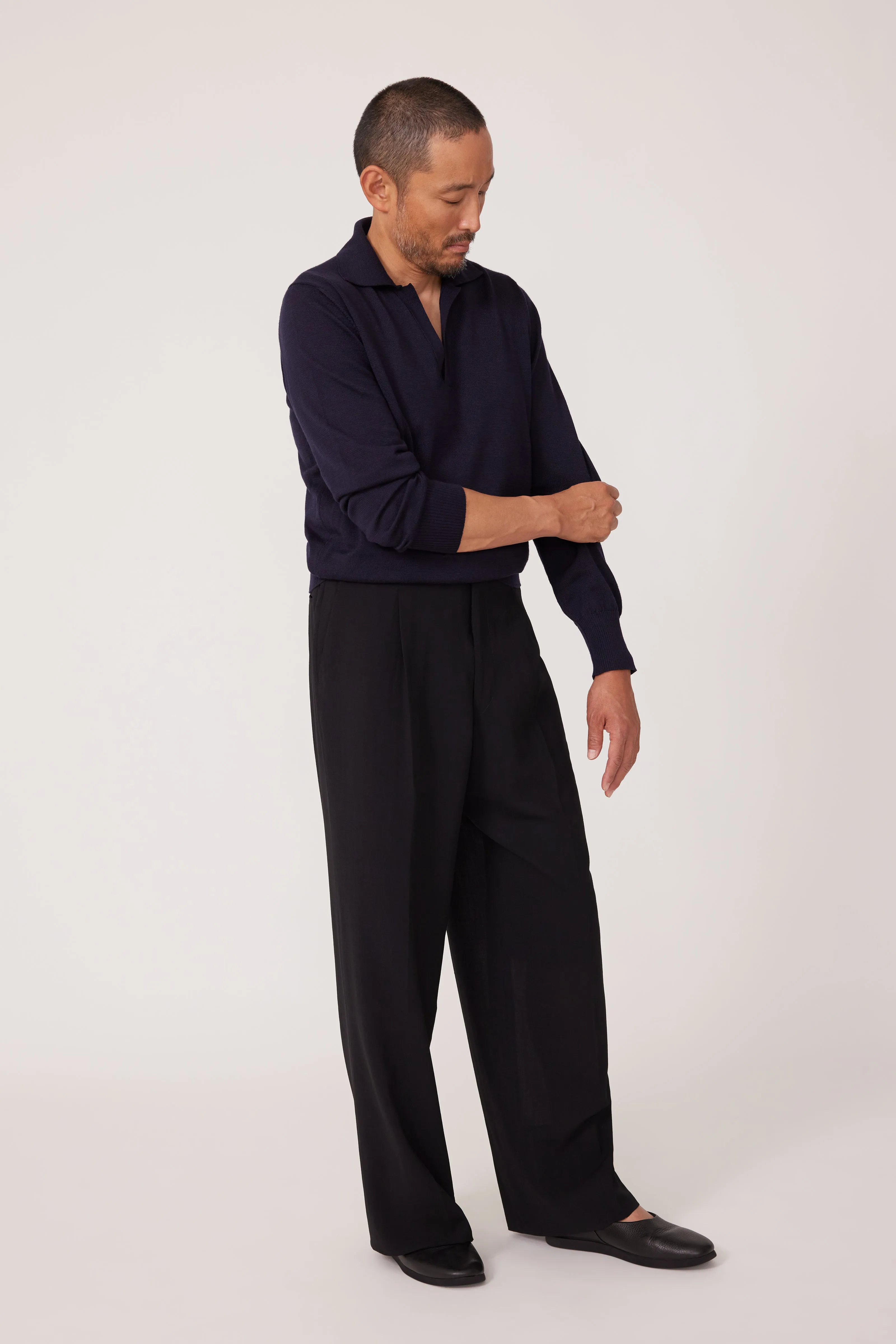 Long Sleeve Polo (Navy Wool Silk) sold by Stoffa product image thumbnail 3