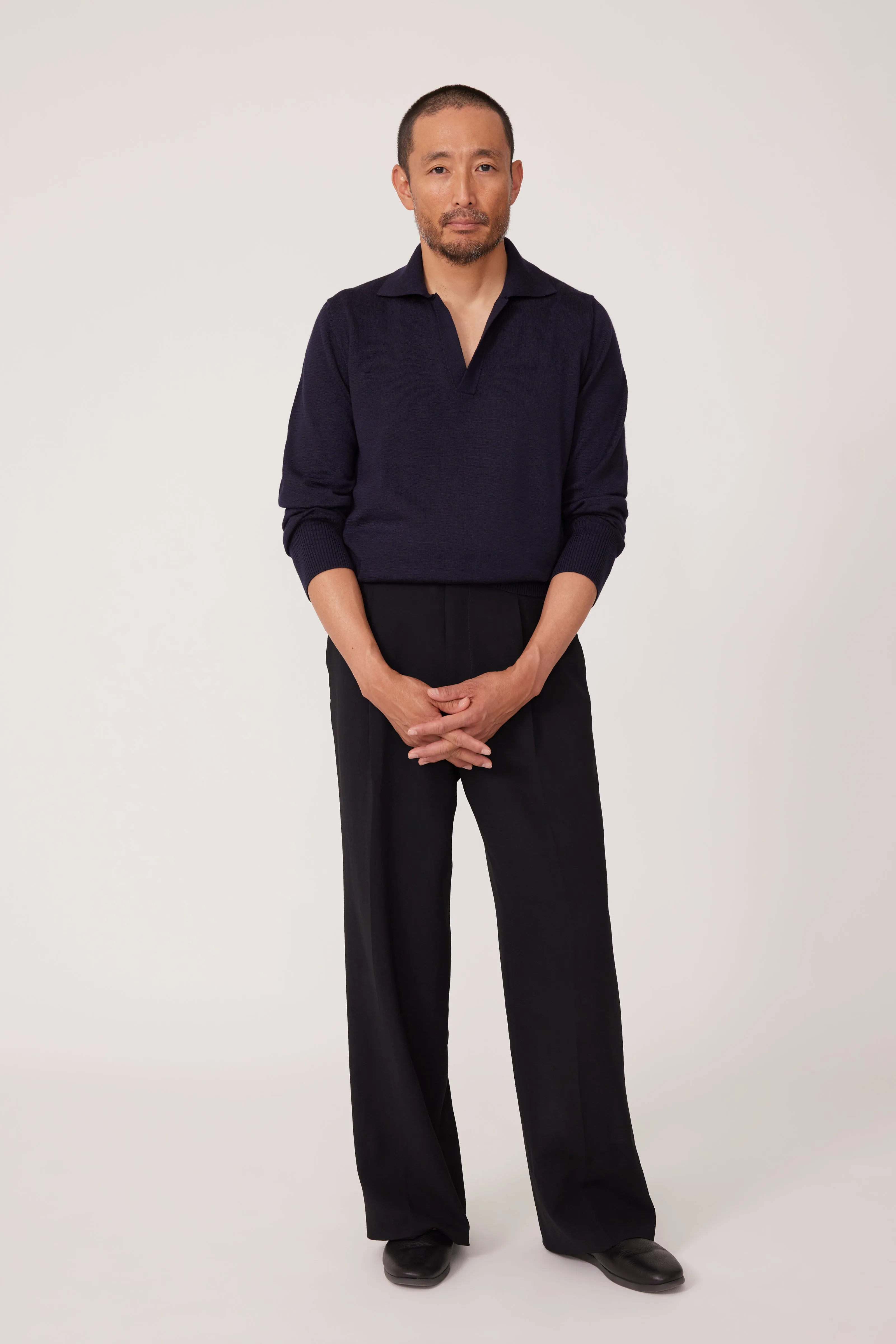 Long Sleeve Polo (Navy Wool Silk) sold by Stoffa