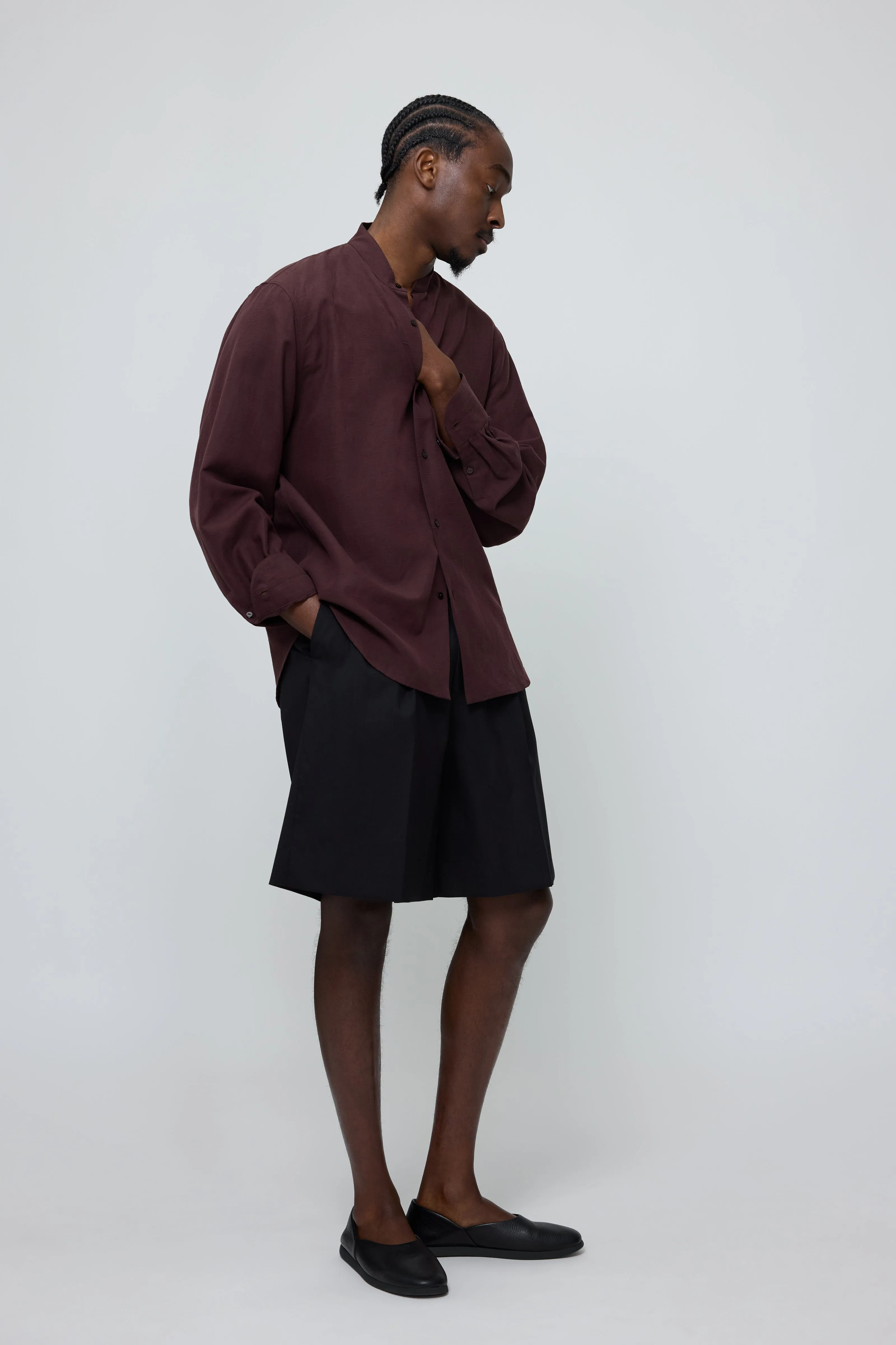 Band Collar Shirt (Wine Slub Linen Silk Twill) sold by Stoffa product image thumbnail 3