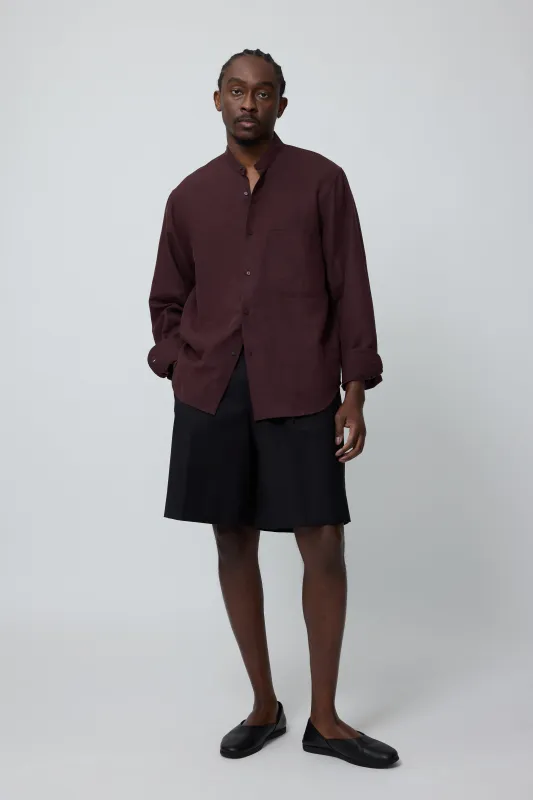 Band Collar Shirt (Wine Slub Linen Silk Twill) made by Stoffa