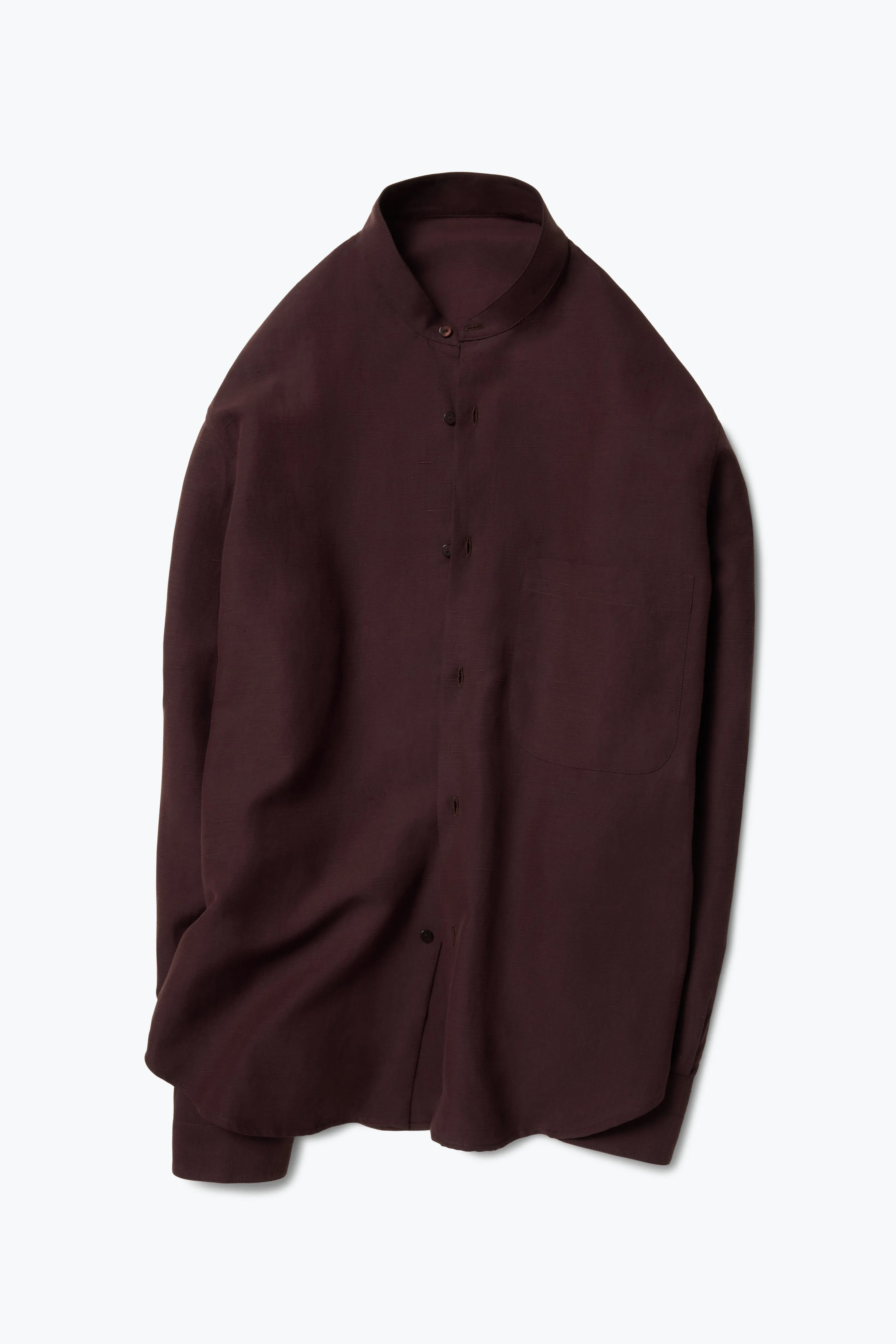 Band Collar Shirt (Wine Slub Linen Silk Twill) sold by Stoffa product image thumbnail 2