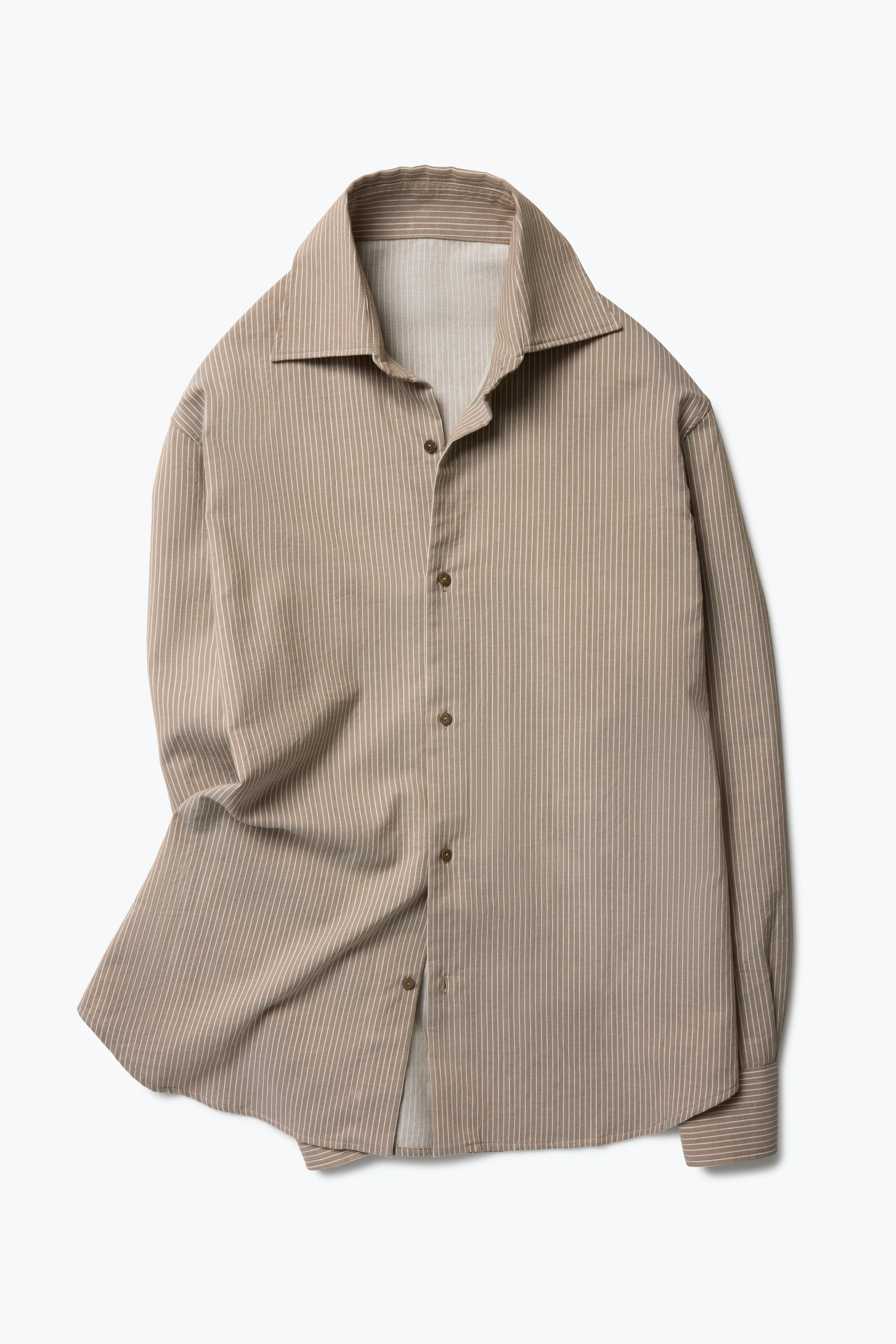Spread Collar Shirt (Oat Stripe Naturally Dyed Cotton Twill) sold by Stoffa product image thumbnail 2
