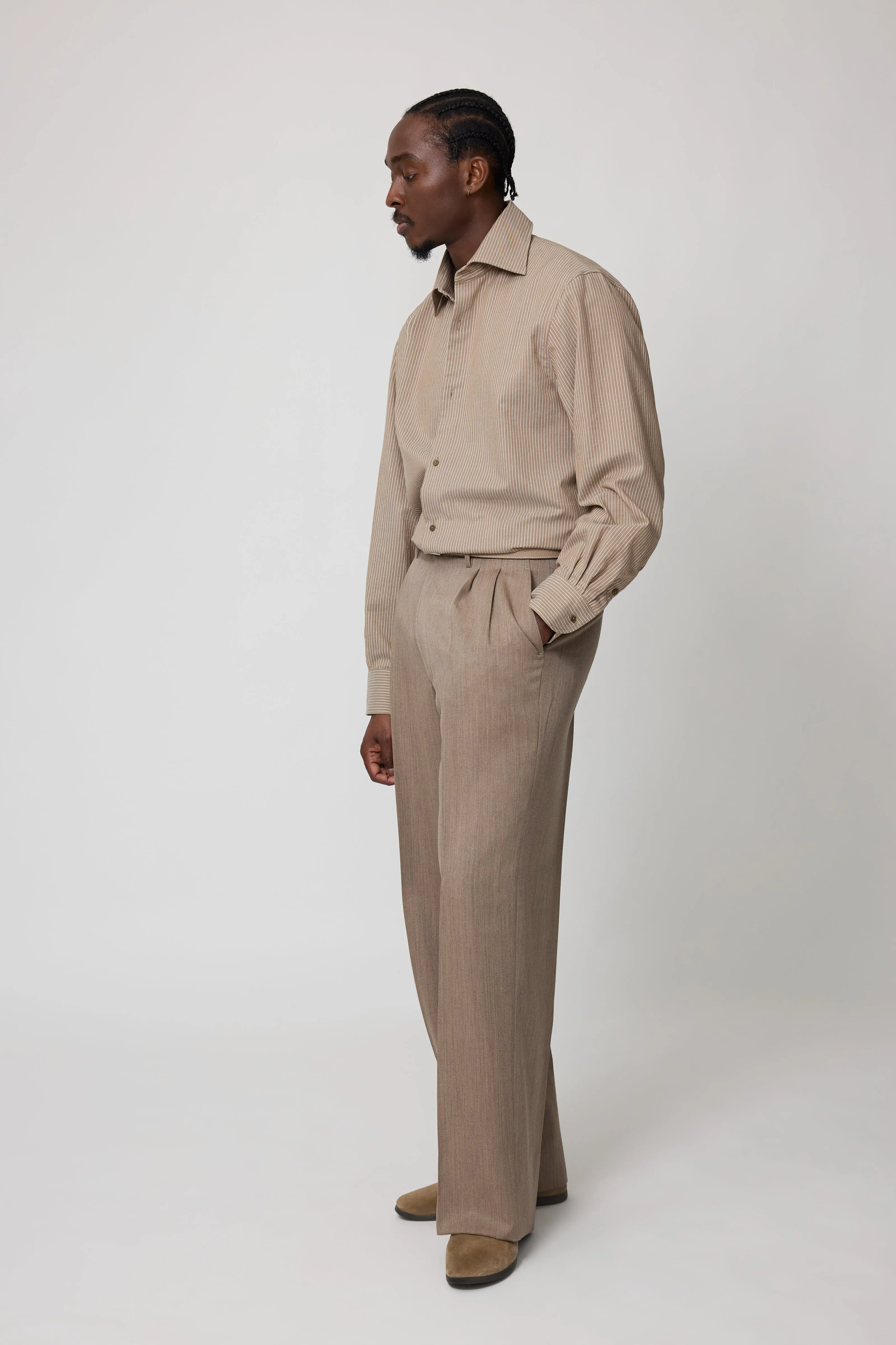 Spread Collar Shirt (Oat Stripe Naturally Dyed Cotton Twill) sold by Stoffa product image thumbnail 3