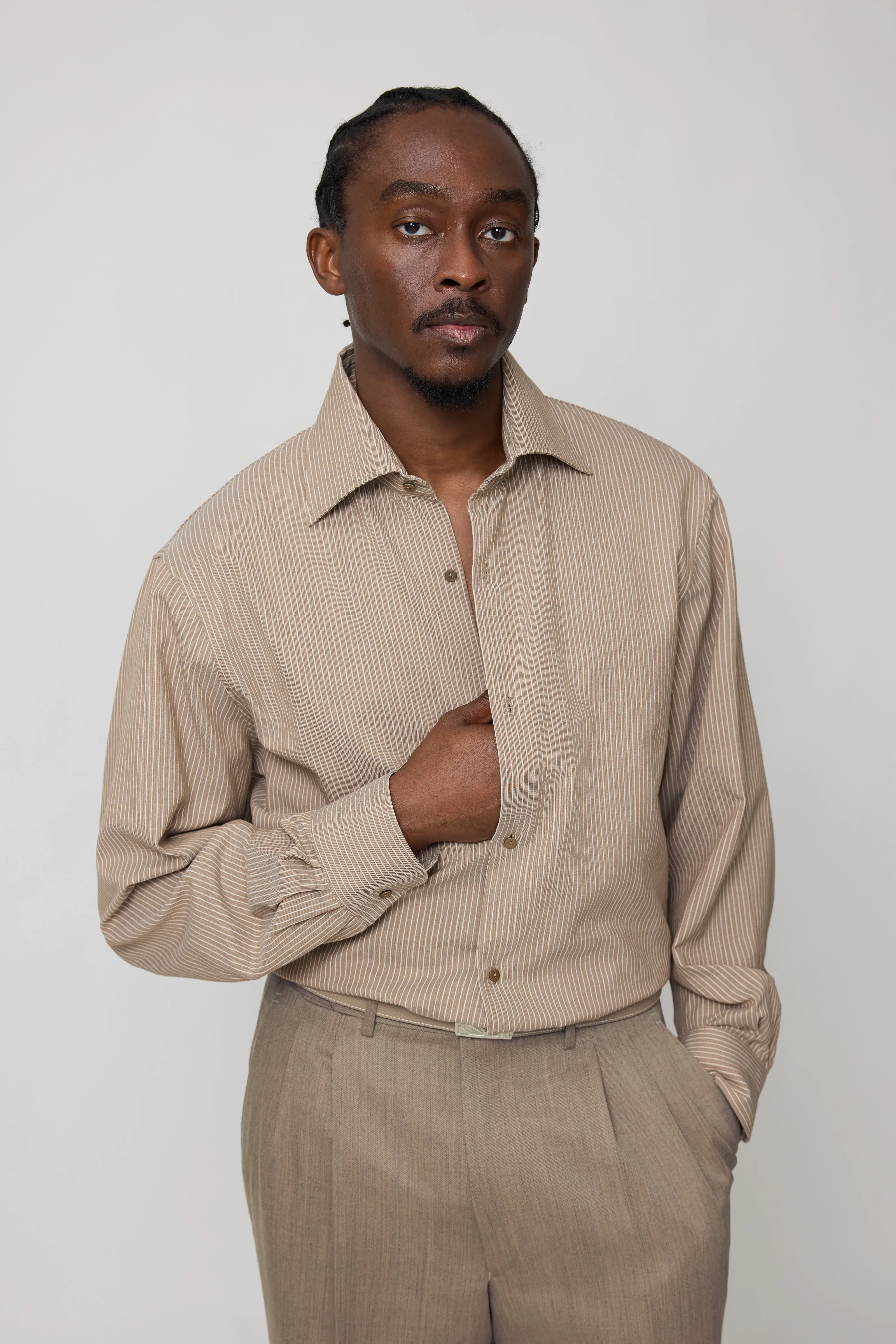 Spread Collar Shirt (Oat Stripe Naturally Dyed Cotton Twill) sold by Stoffa product image thumbnail 4
