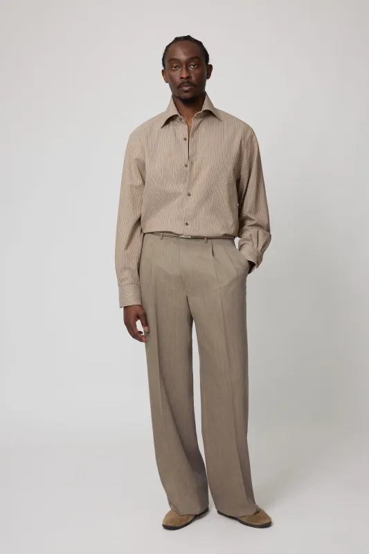 Spread Collar Shirt (Oat Stripe Naturally Dyed Cotton Twill) made by Stoffa