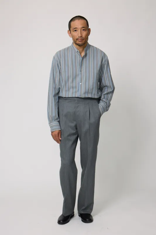 Band Collar Shirt (Anthracite with Indigo Deco Stripe Naturally Dyed Cotton Twill) made by Stoffa
