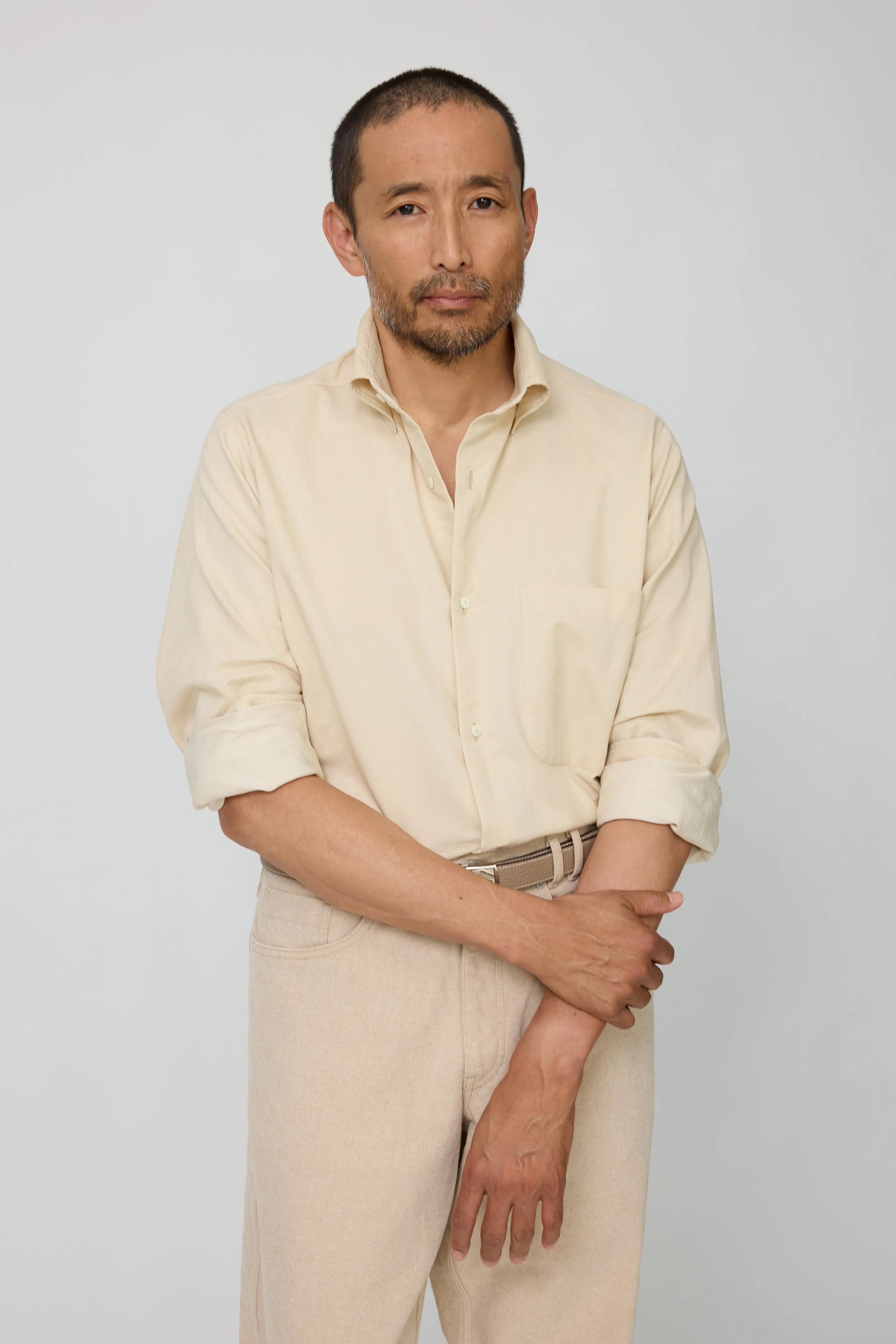 Button Down Collar Shirt (Ecru Naturally Dyed Cotton Twill) sold by Stoffa product image thumbnail 4