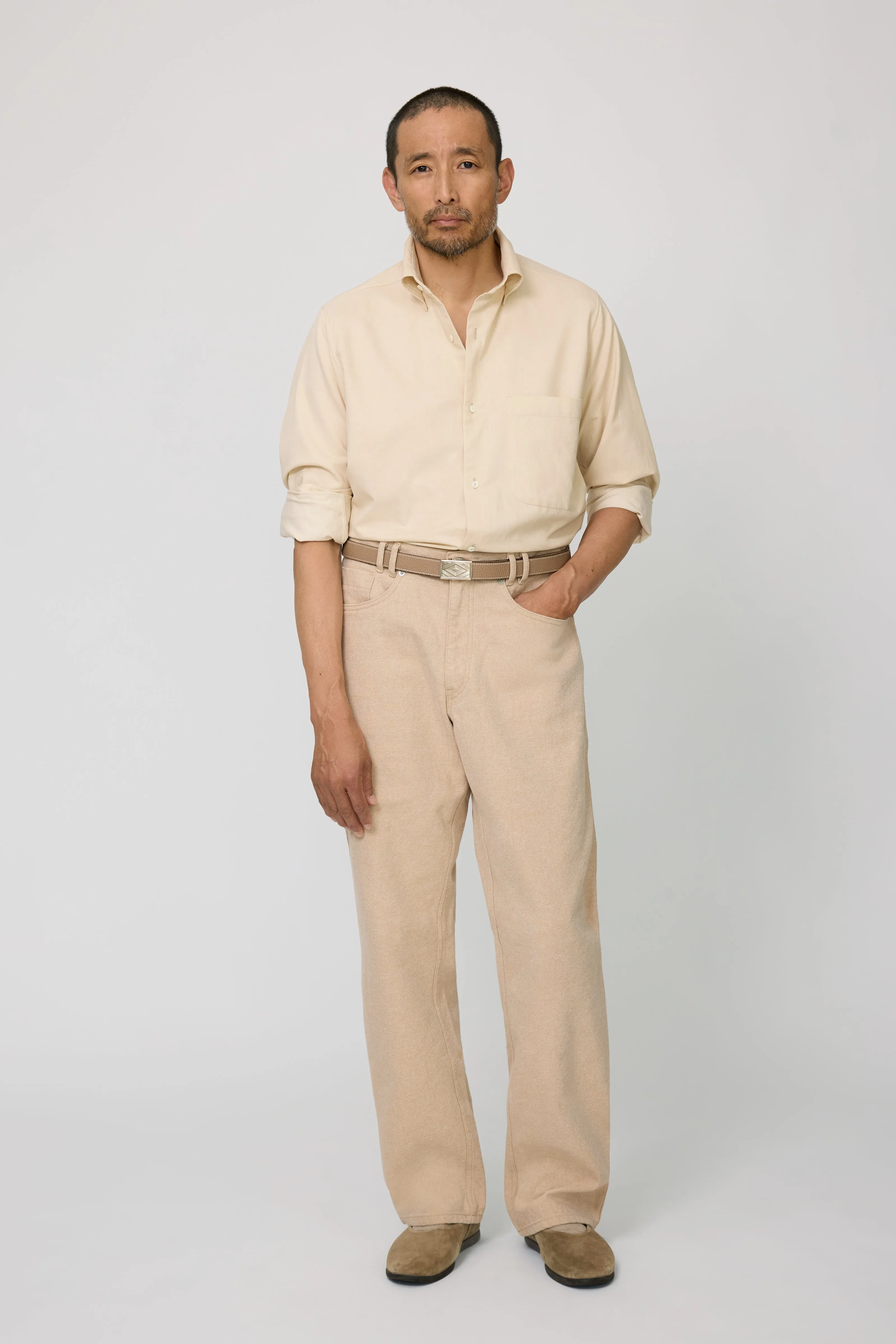 Button Down Collar Shirt (Ecru Naturally Dyed Cotton Twill) sold by Stoffa