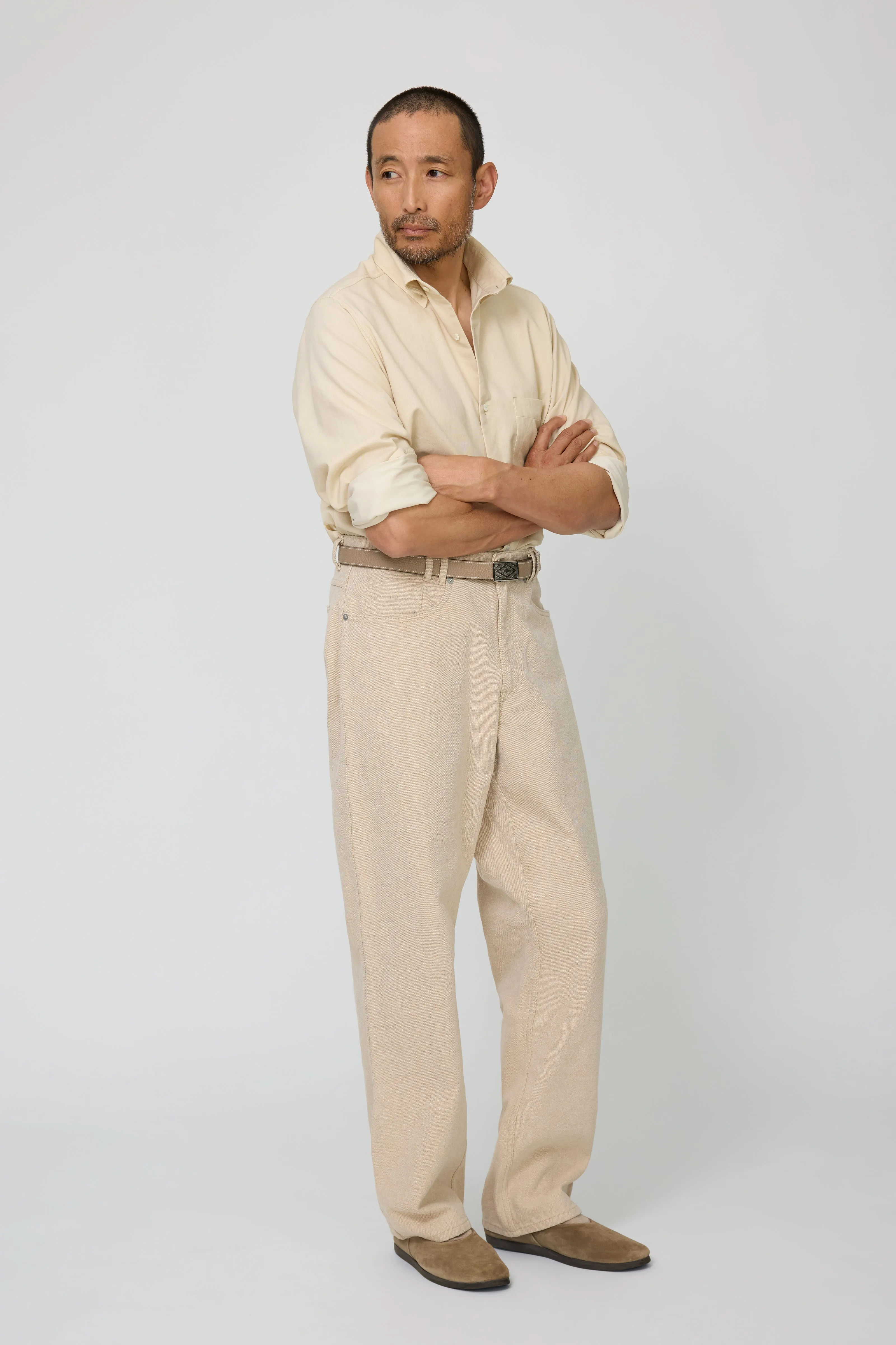 Button Down Collar Shirt (Ecru Naturally Dyed Cotton Twill) sold by Stoffa product image thumbnail 3
