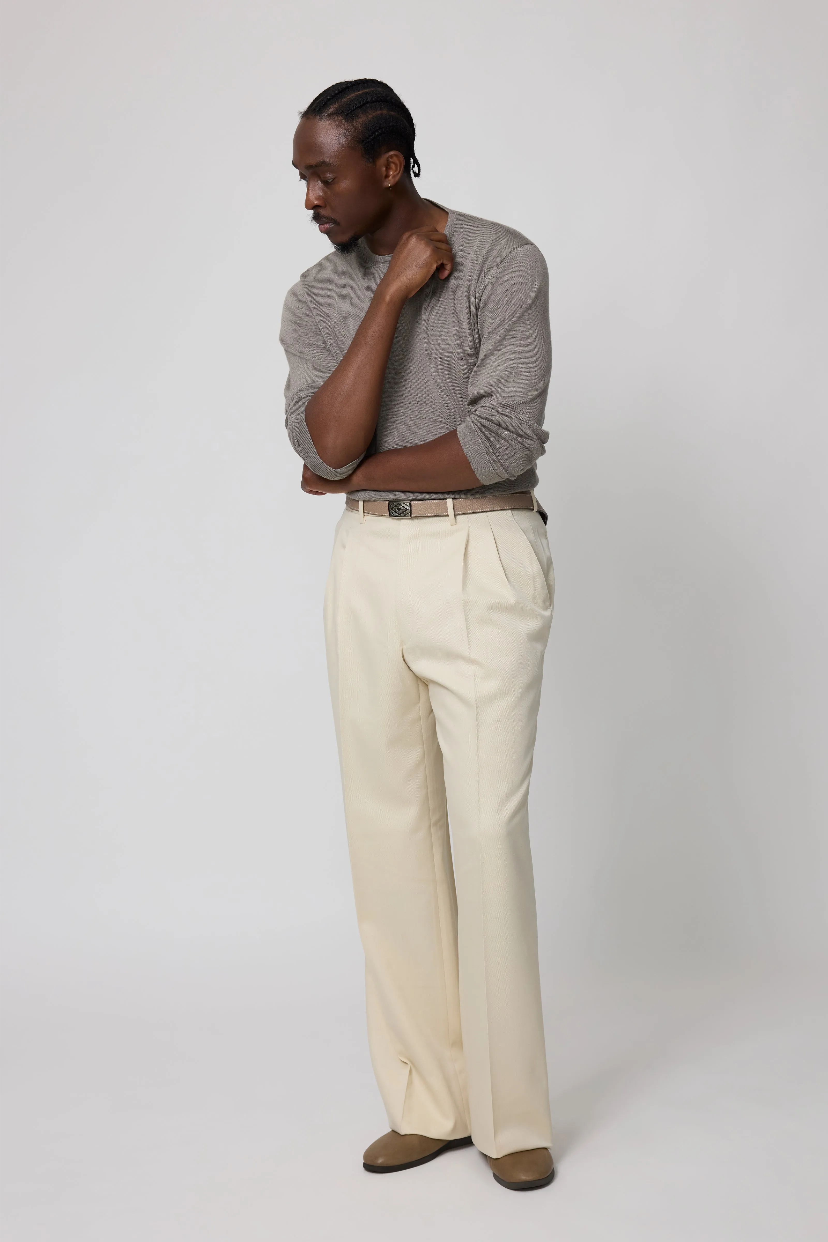 Long Sleeve Knit T-Shirt (Taupe Wool Silk) sold by Stoffa product image thumbnail 3