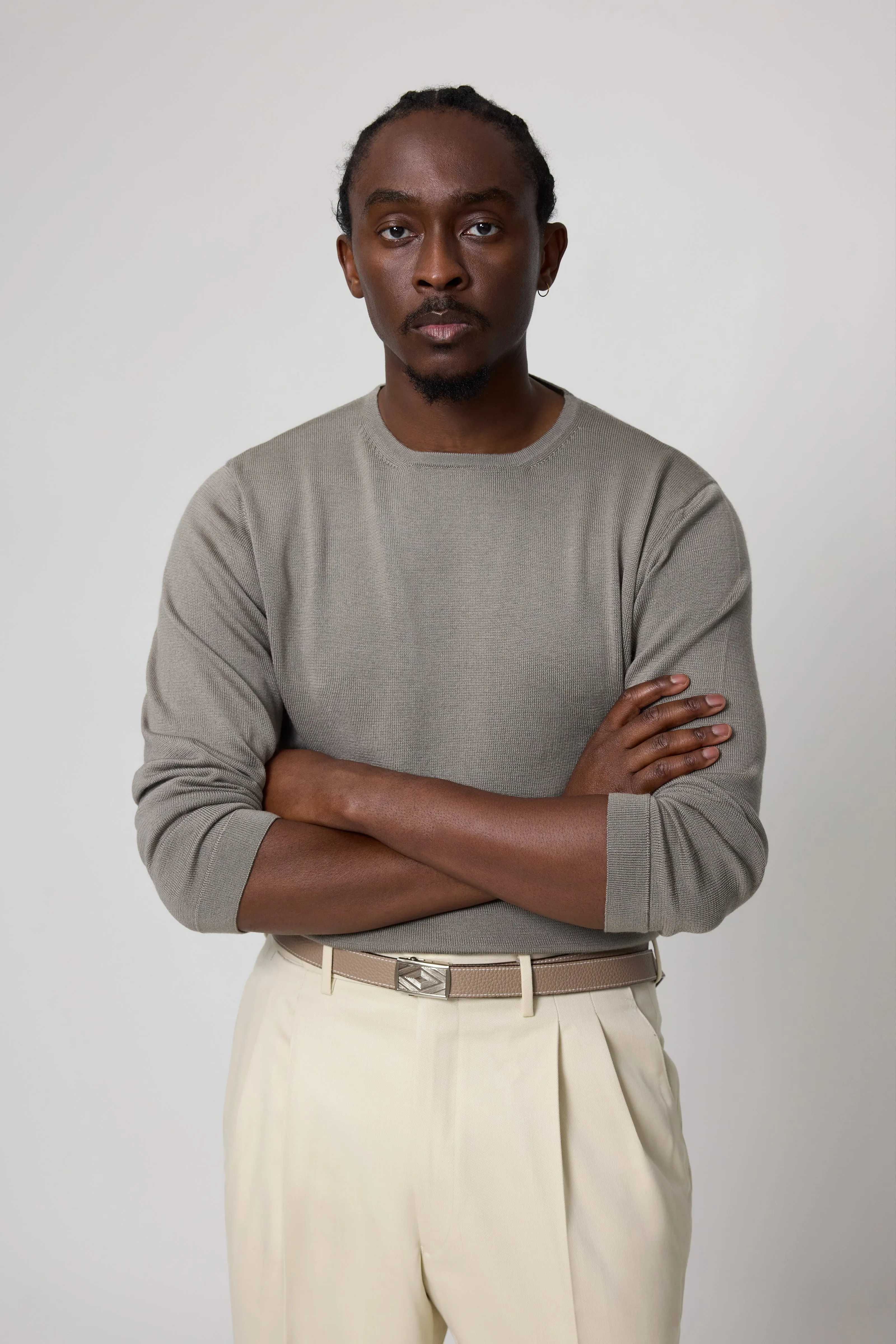 Long Sleeve Knit T-Shirt (Taupe Wool Silk) sold by Stoffa product image thumbnail 4