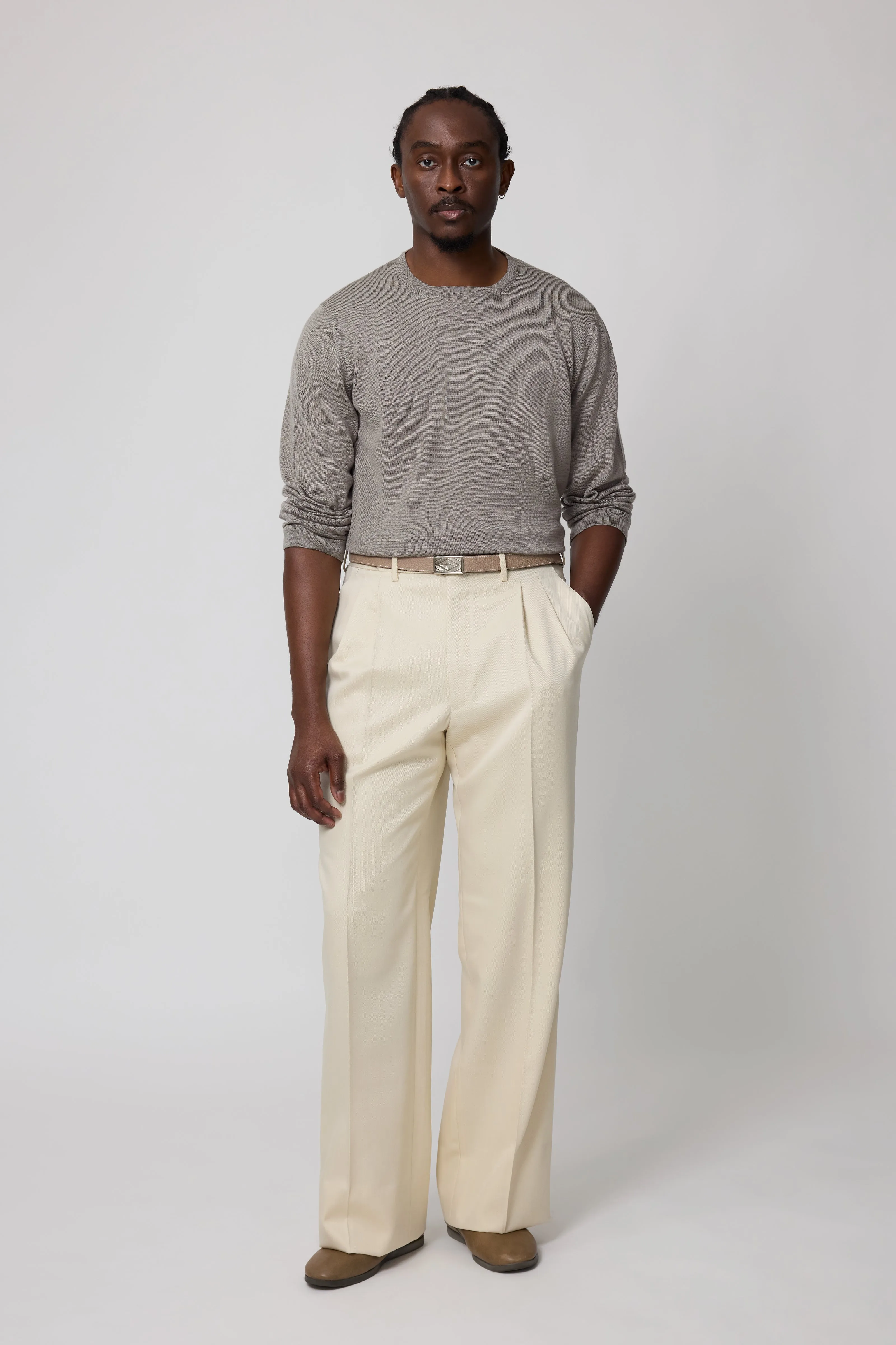Long Sleeve Knit T-Shirt (Taupe Wool Silk) sold by Stoffa