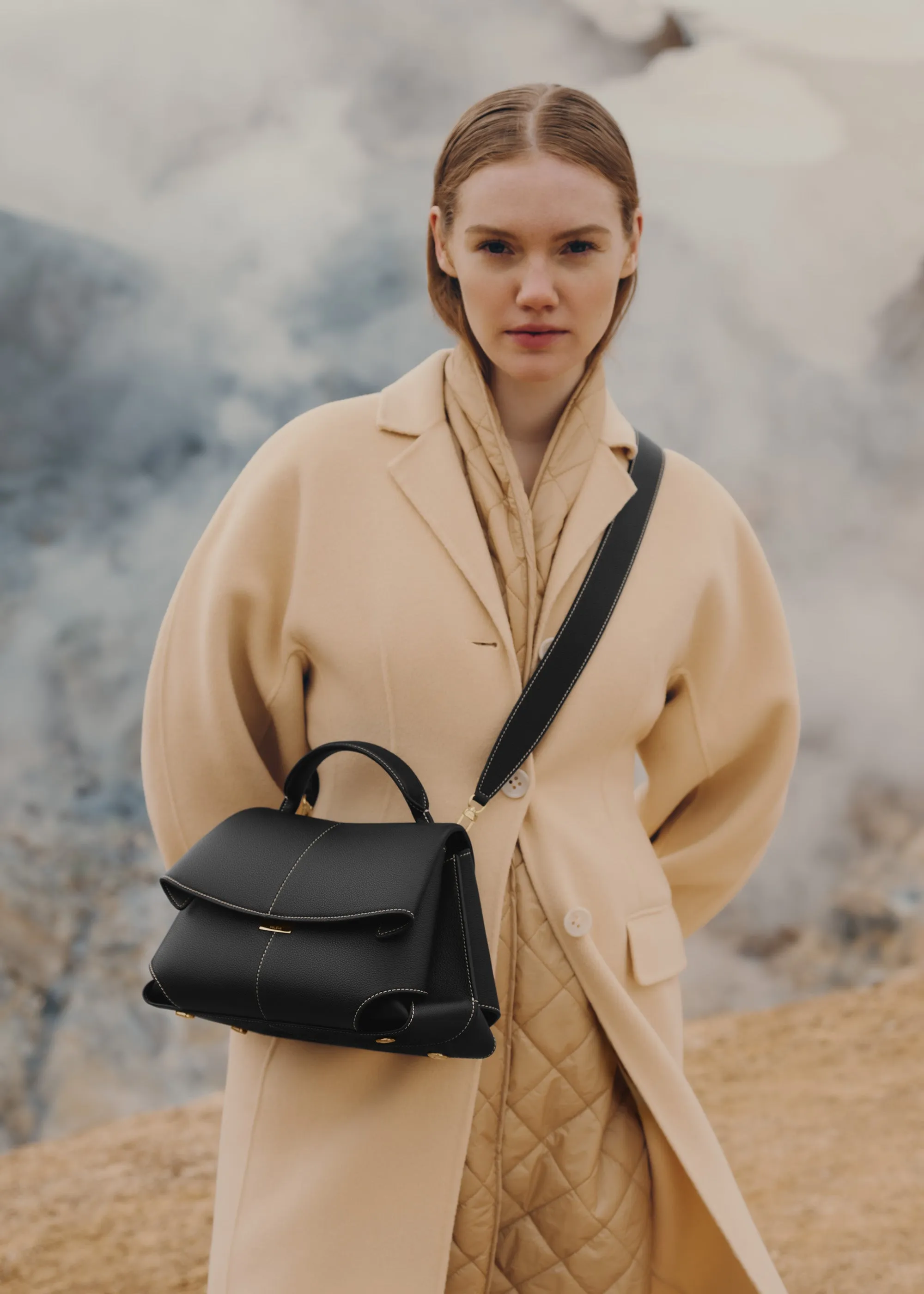 Mokki - Textured Black with Ecru Stitching sold by Polene product image thumbnail 2