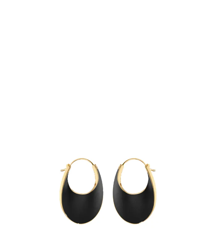 Éole Slim Hoop Earrings - Black Leather sold by Polene