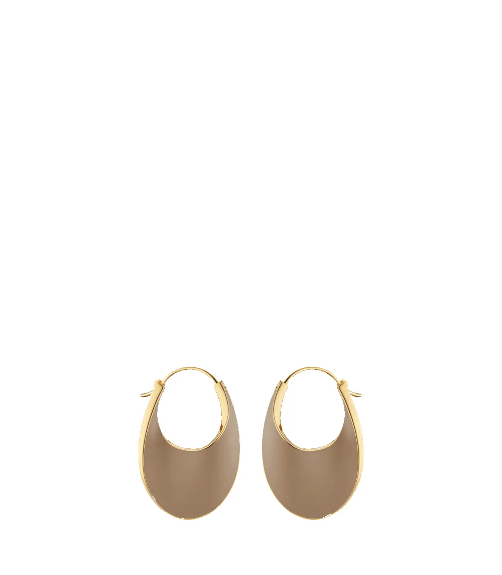 Éole Slim Hoop Earrings - Taupe Leather sold by Polene