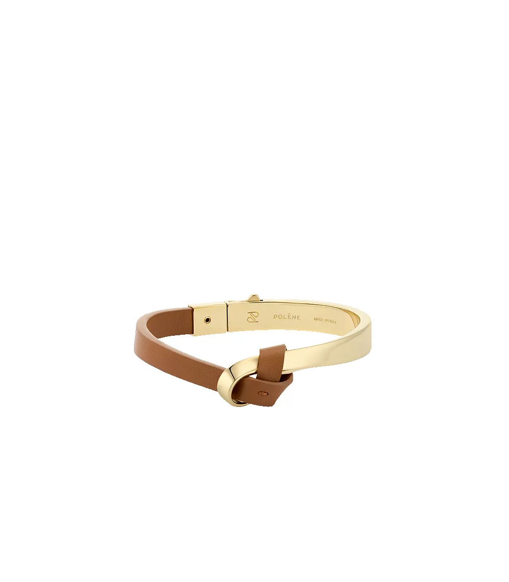 Ormé Bangle - Gold Gilded with Camel Leather sold by Polène