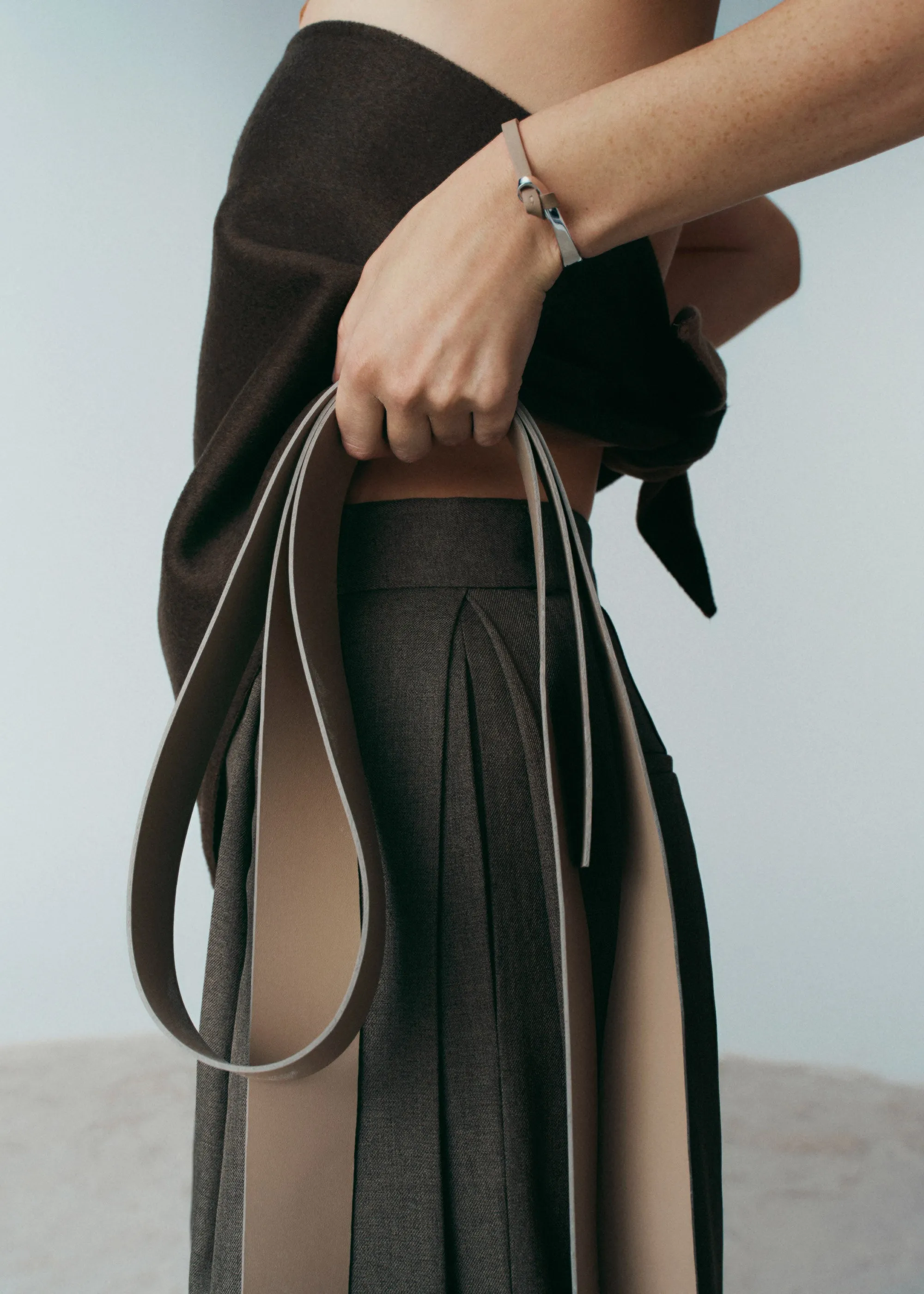 Ormé Bangle - Silver in rhodium with Taupe Leather sold by Polene product image thumbnail 4