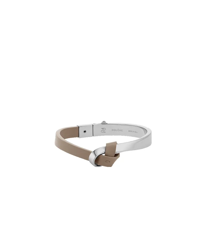 Ormé Bangle - Silver in rhodium with Taupe Leather sold by Polene