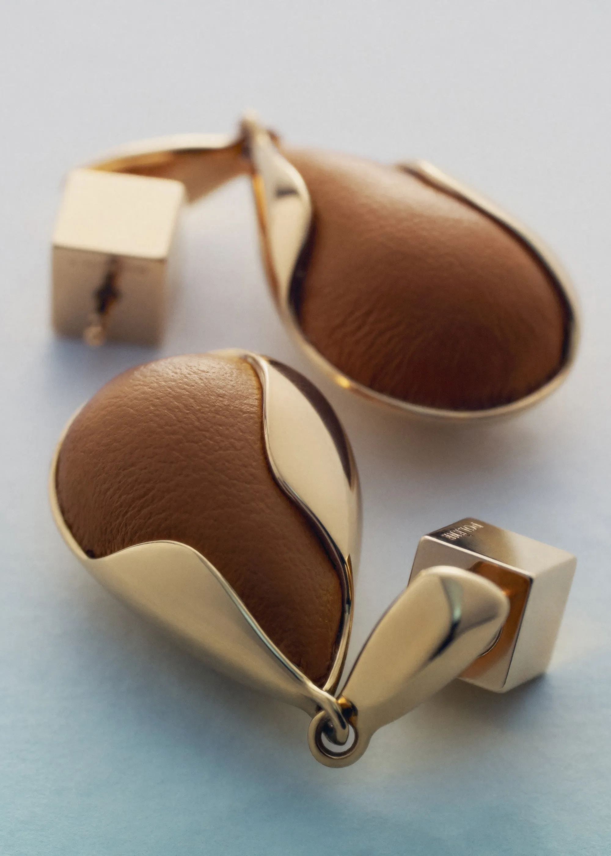 Ormé Earrings - Gold Gilded with Camel Leather sold by Polene product image thumbnail 2