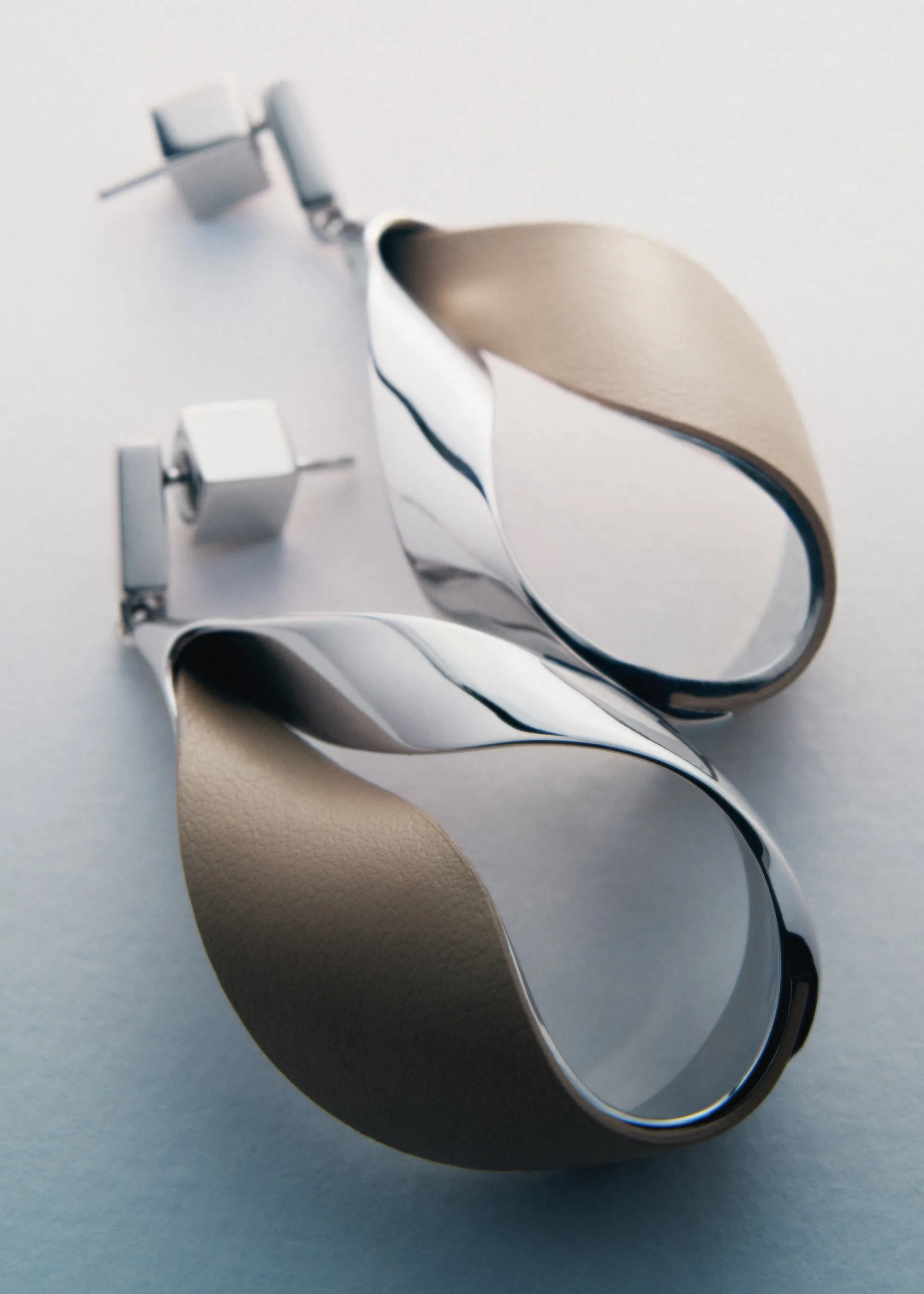 Ormé Pendant Earrings - Silver in rhodium with Taupe Leather sold by Polène product image thumbnail 2