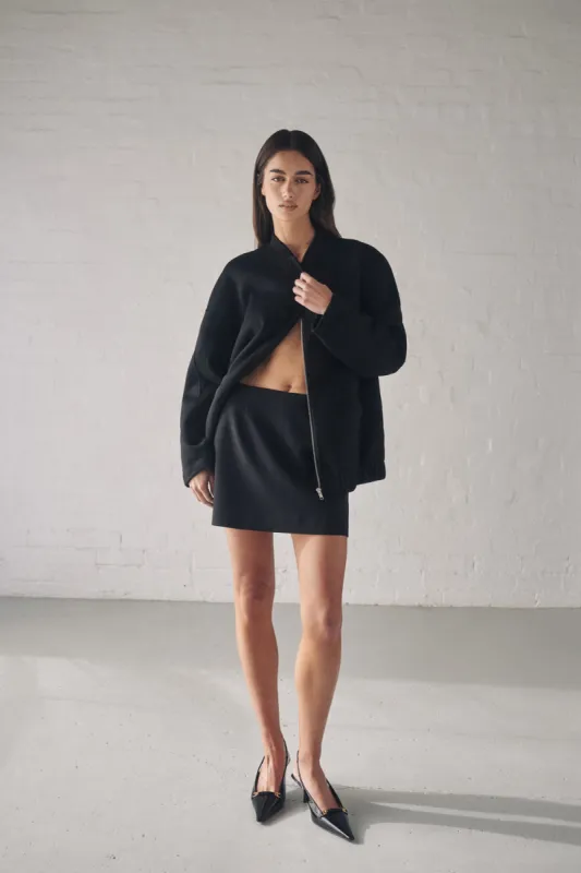 JERI BLACK WOOL BOMBER JACKET sold by Dissh