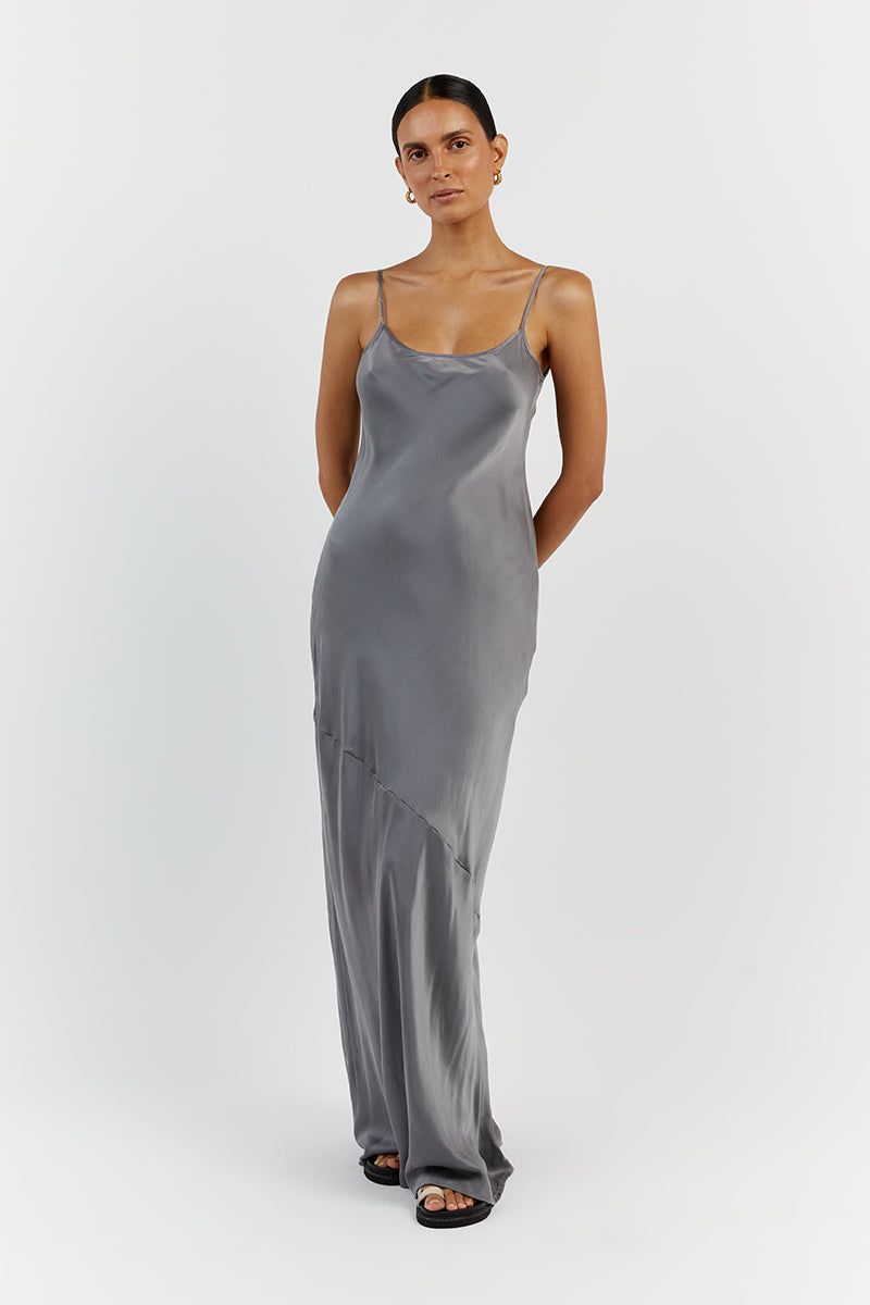 LAYLA CHARCOAL SILK MAXI DRESS sold by Dissh