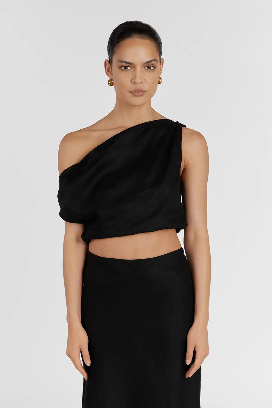 CASS BLACK LINEN CROP TOP sold by Dissh product image thumbnail 2