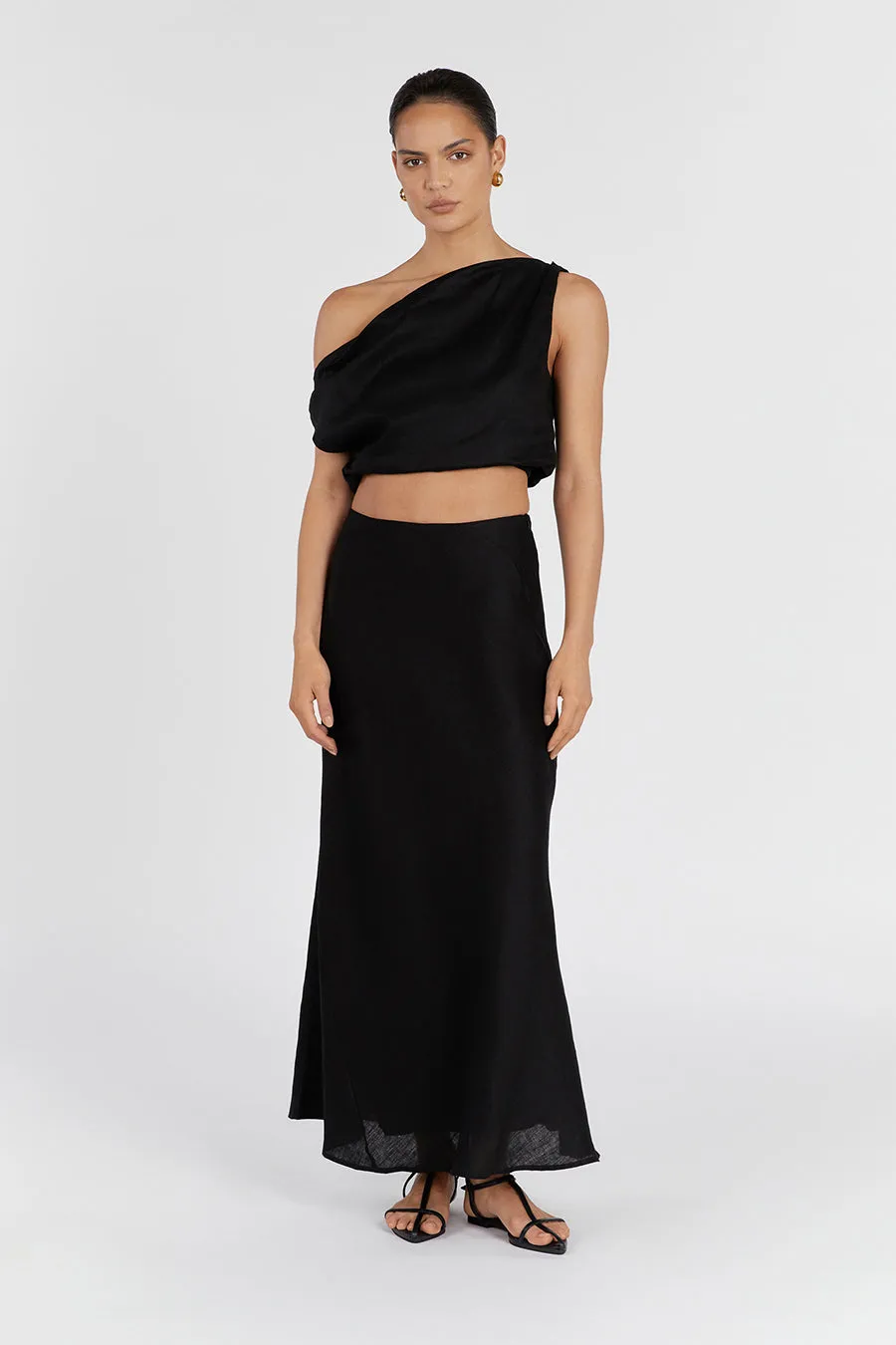 CASS BLACK LINEN CROP TOP sold by Dissh
