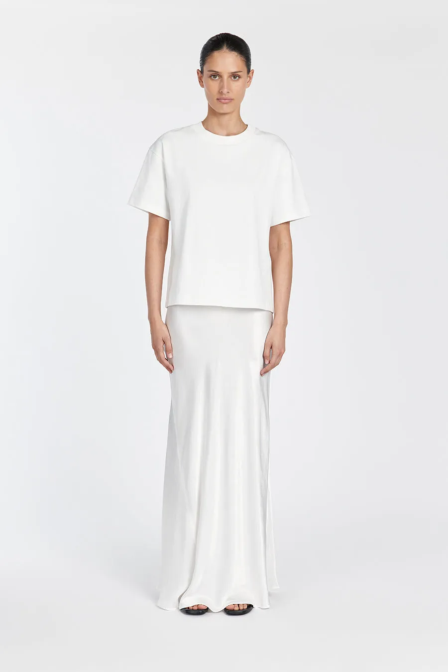CHARLI WHITE SATIN MAXI SKIRT sold by Dissh