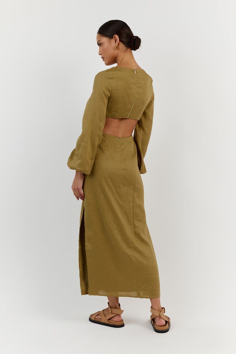 TINA OLIVE LINEN MIDI DRESS sold by Dissh product image thumbnail 4