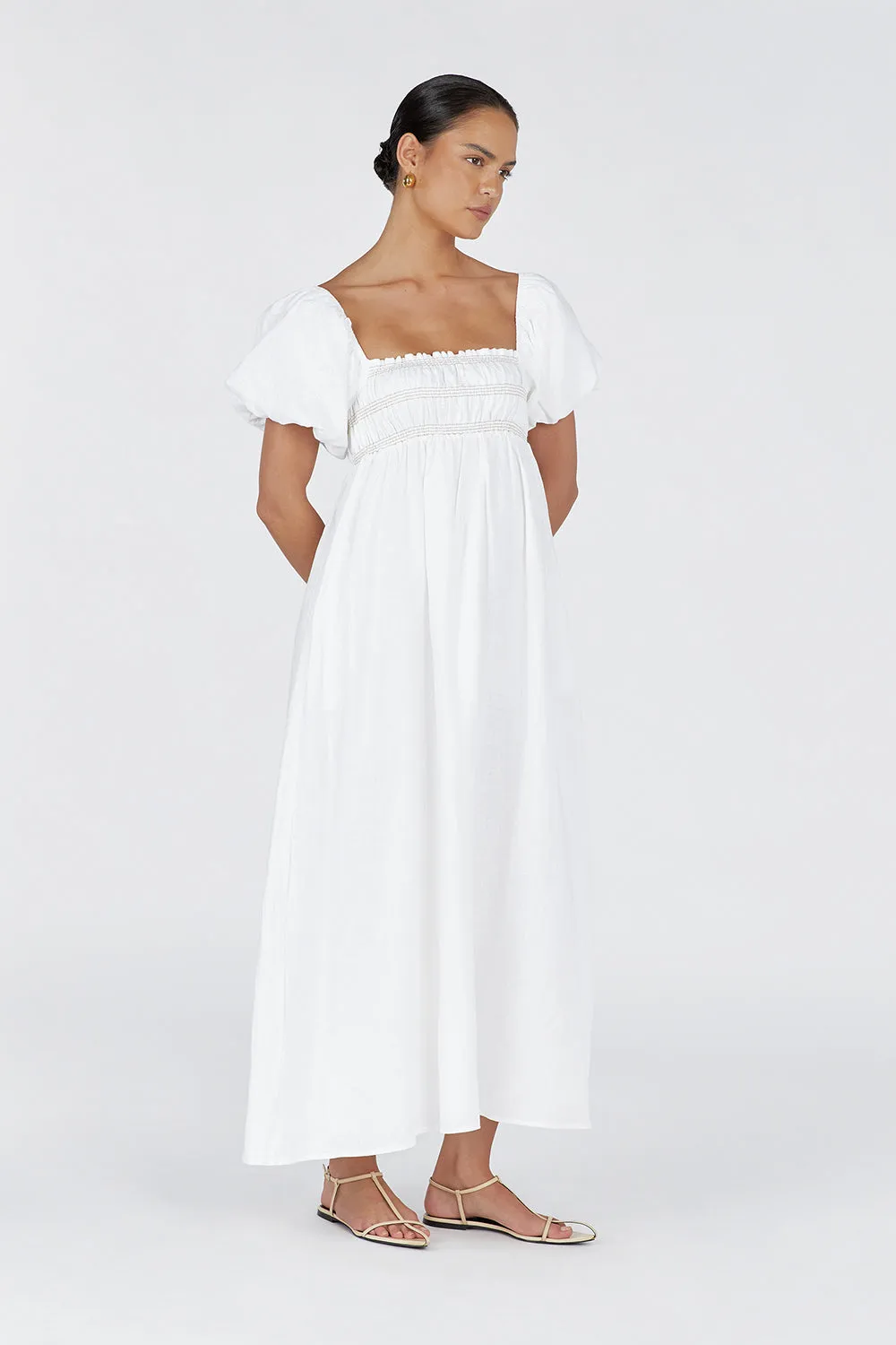 BIANCA WHITE LINEN MIDI DRESS sold by Dissh product image thumbnail 3