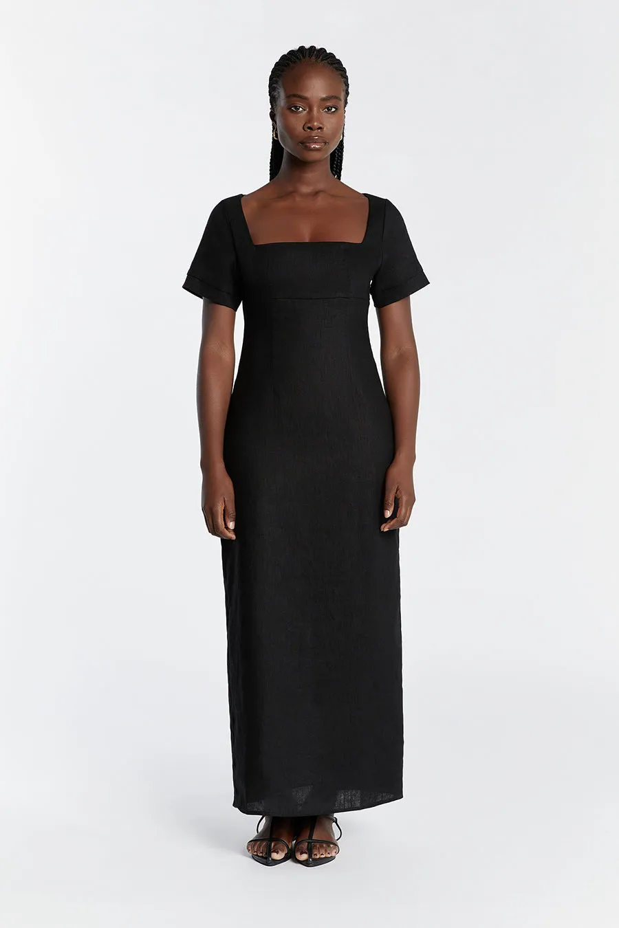 JAMIE BLACK LINEN MIDI DRESS sold by Dissh product image thumbnail 2