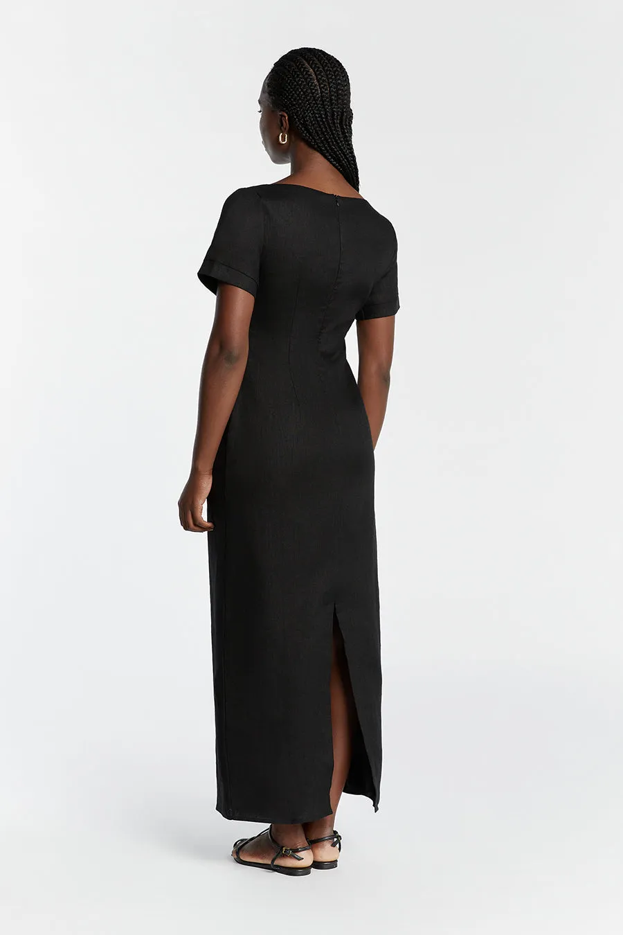 JAMIE BLACK LINEN MIDI DRESS sold by Dissh product image thumbnail 4