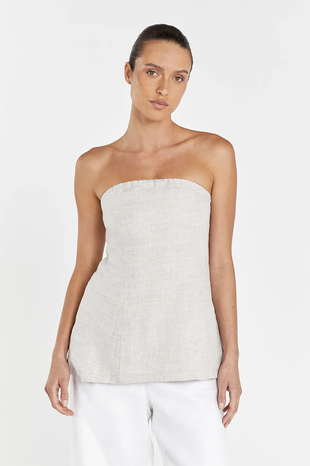 LARA BEIGE LINEN STRAPLESS TOP sold by Dissh product image thumbnail 2