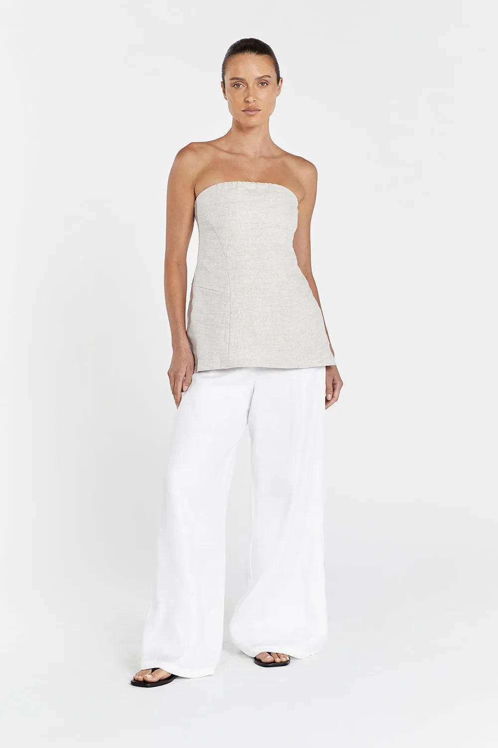 LARA BEIGE LINEN STRAPLESS TOP sold by Dissh