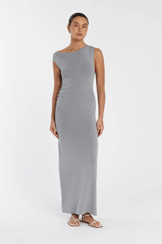 POPPY SILVER MARLE ASYM MIDI DRESS sold by Dissh
