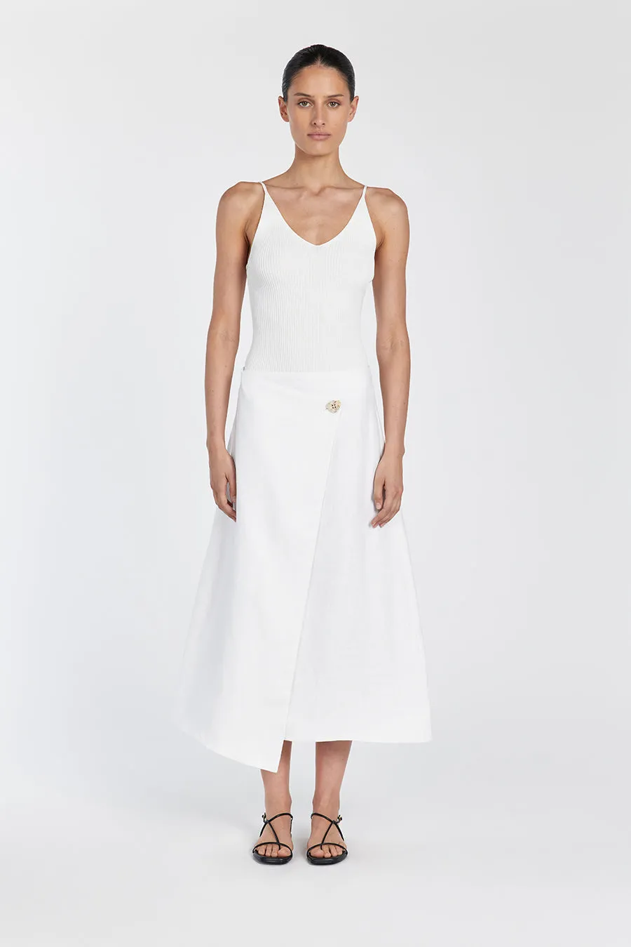 TOMMY WHITE LINEN MIDI SKIRT sold by Dissh
