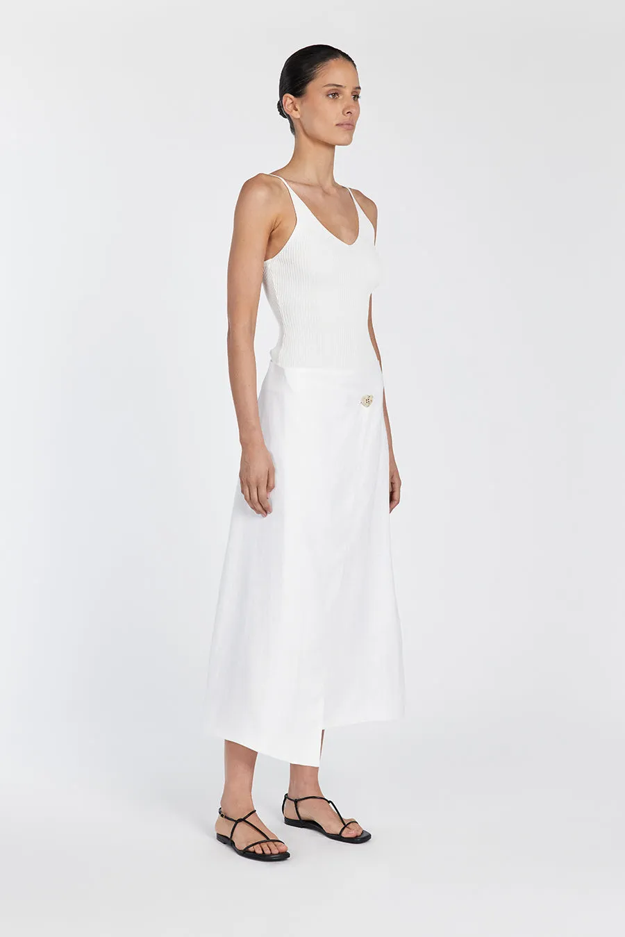 TOMMY WHITE LINEN MIDI SKIRT sold by Dissh product image thumbnail 3