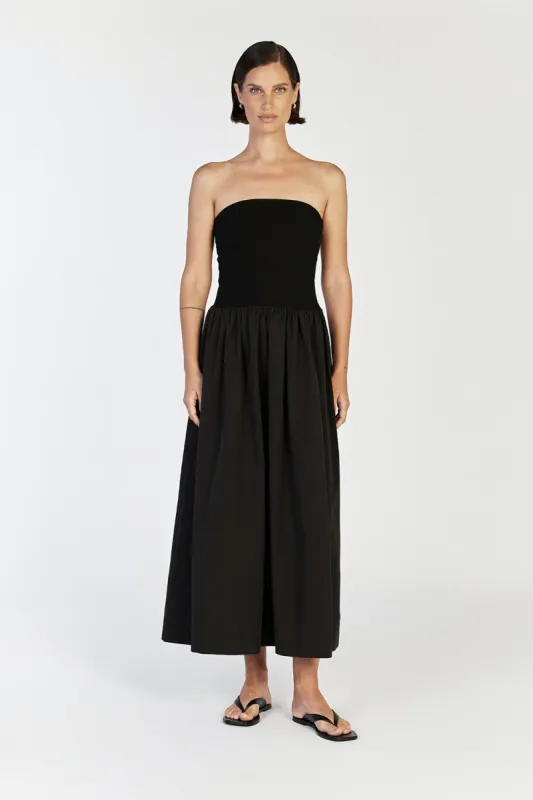 SOPHIE BLACK STRAPLESS MIDI DRESS sold by Dissh