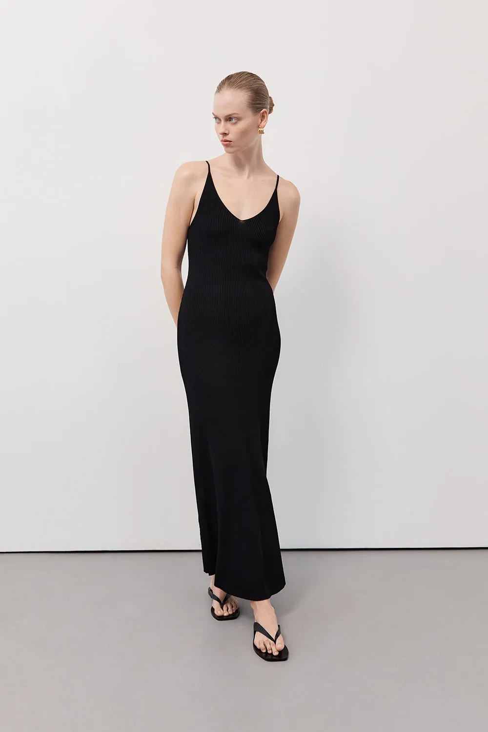 TORI BLACK KNIT MIDI DRESS sold by Dissh