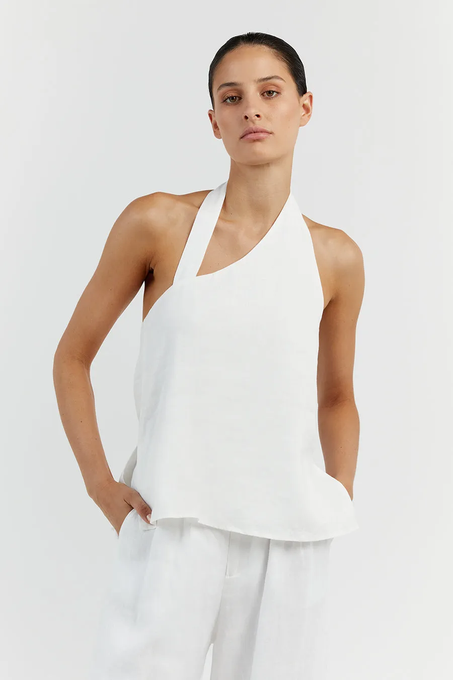 ZOEY WHITE LINEN ASYM TOP sold by Dissh product image thumbnail 2