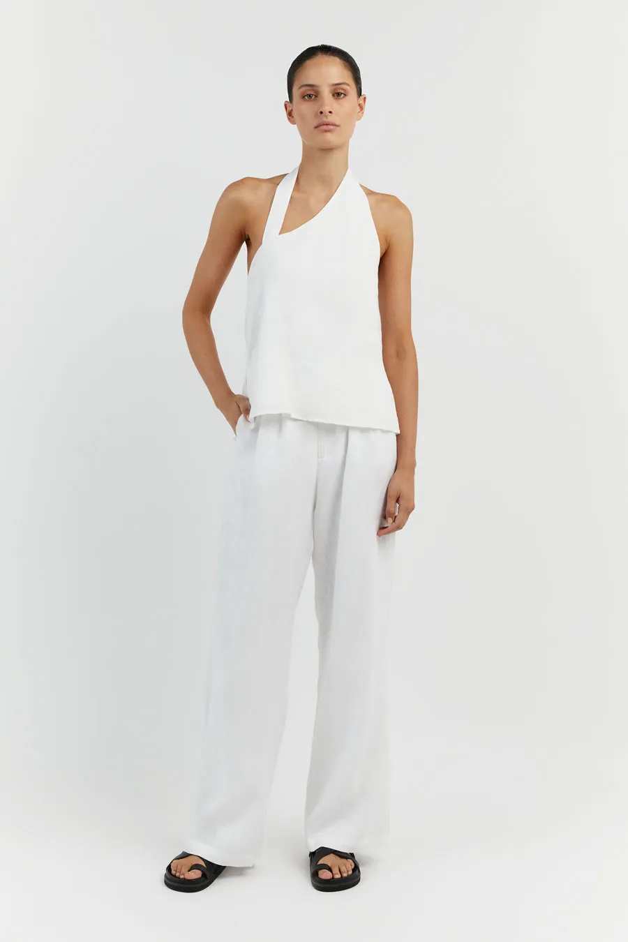 ZOEY WHITE LINEN ASYM TOP sold by Dissh