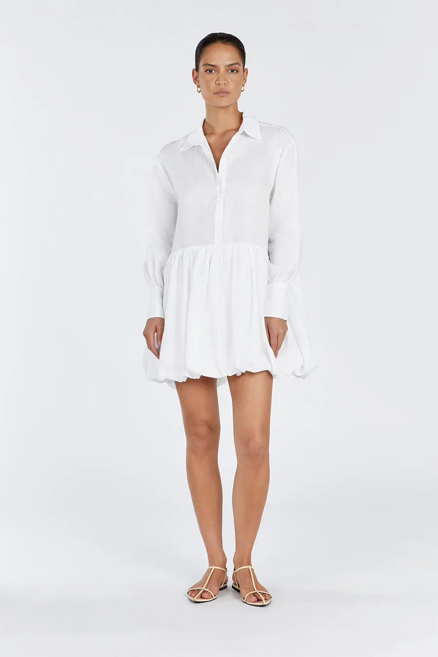 VIOLET WHITE LINEN MINI DRESS sold by Dissh