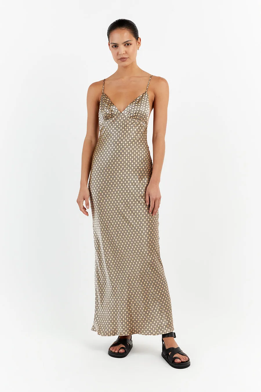 LOU SWIRL SATIN MAXI DRESS sold by Dissh