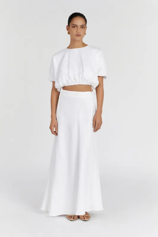 GEORGIA WHITE LINEN CROP TOP sold by Dissh