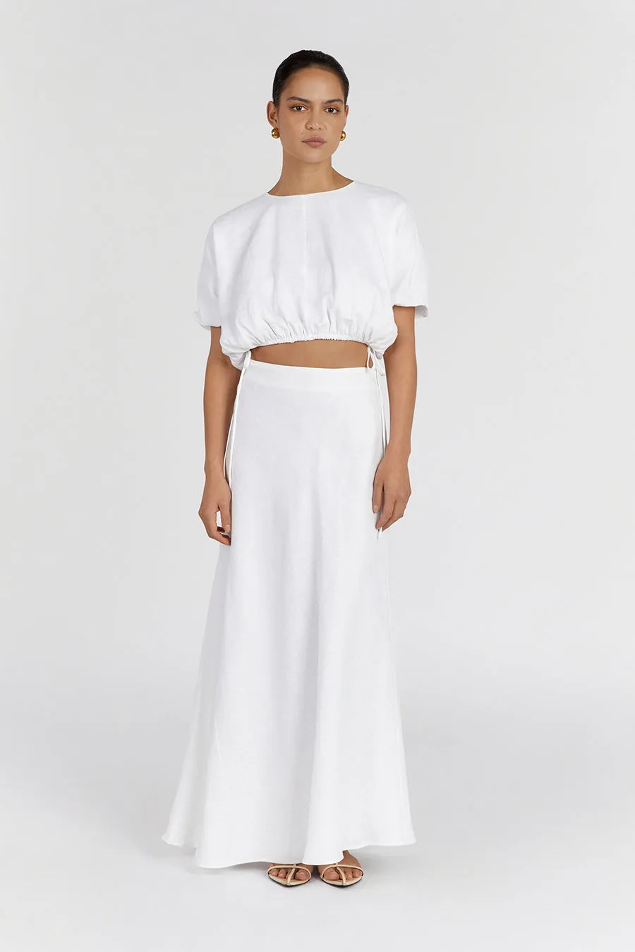 GEORGIA WHITE LINEN CROP TOP sold by Dissh