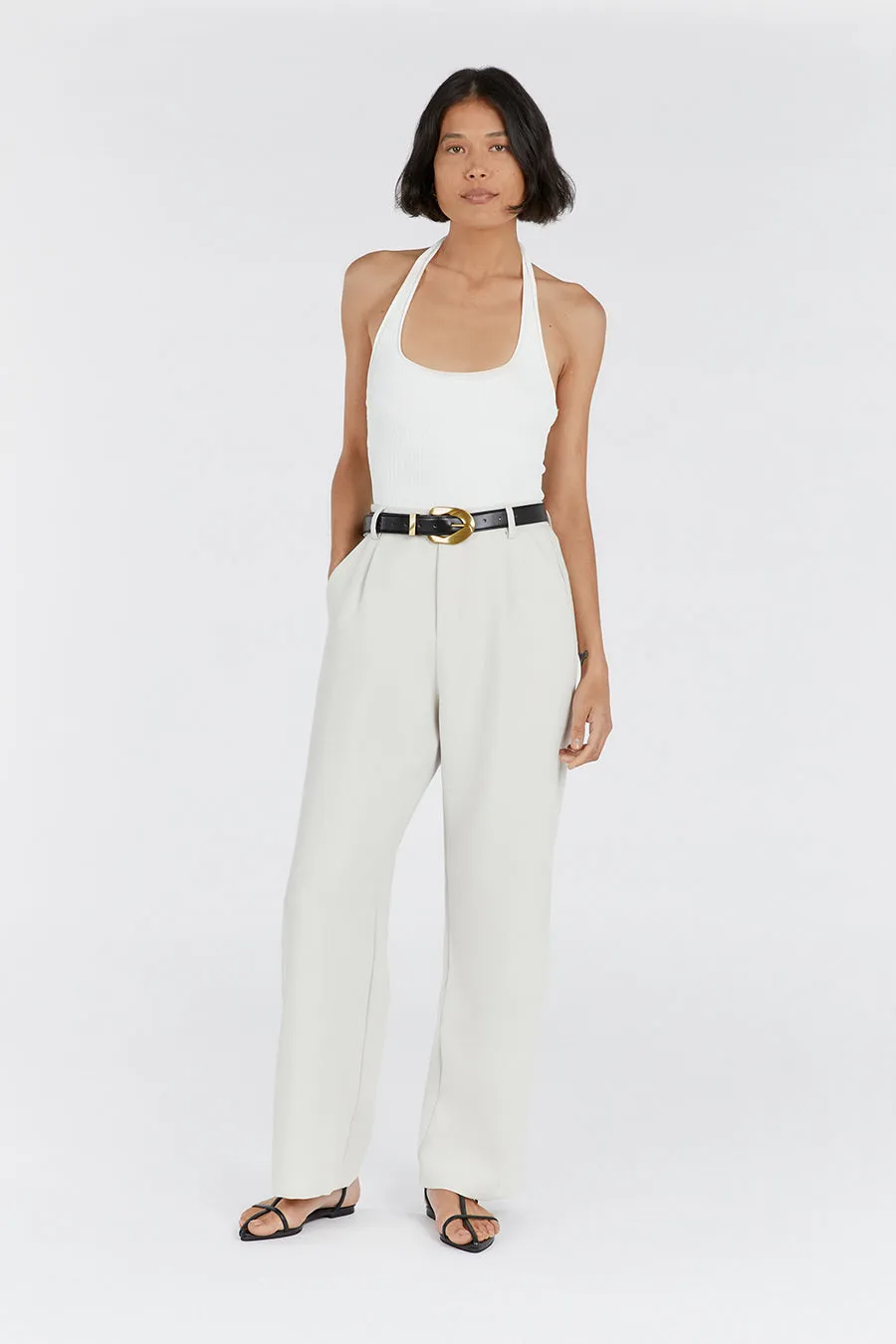 EDDISON OFF WHITE KNIT HALTER TOP sold by Dissh