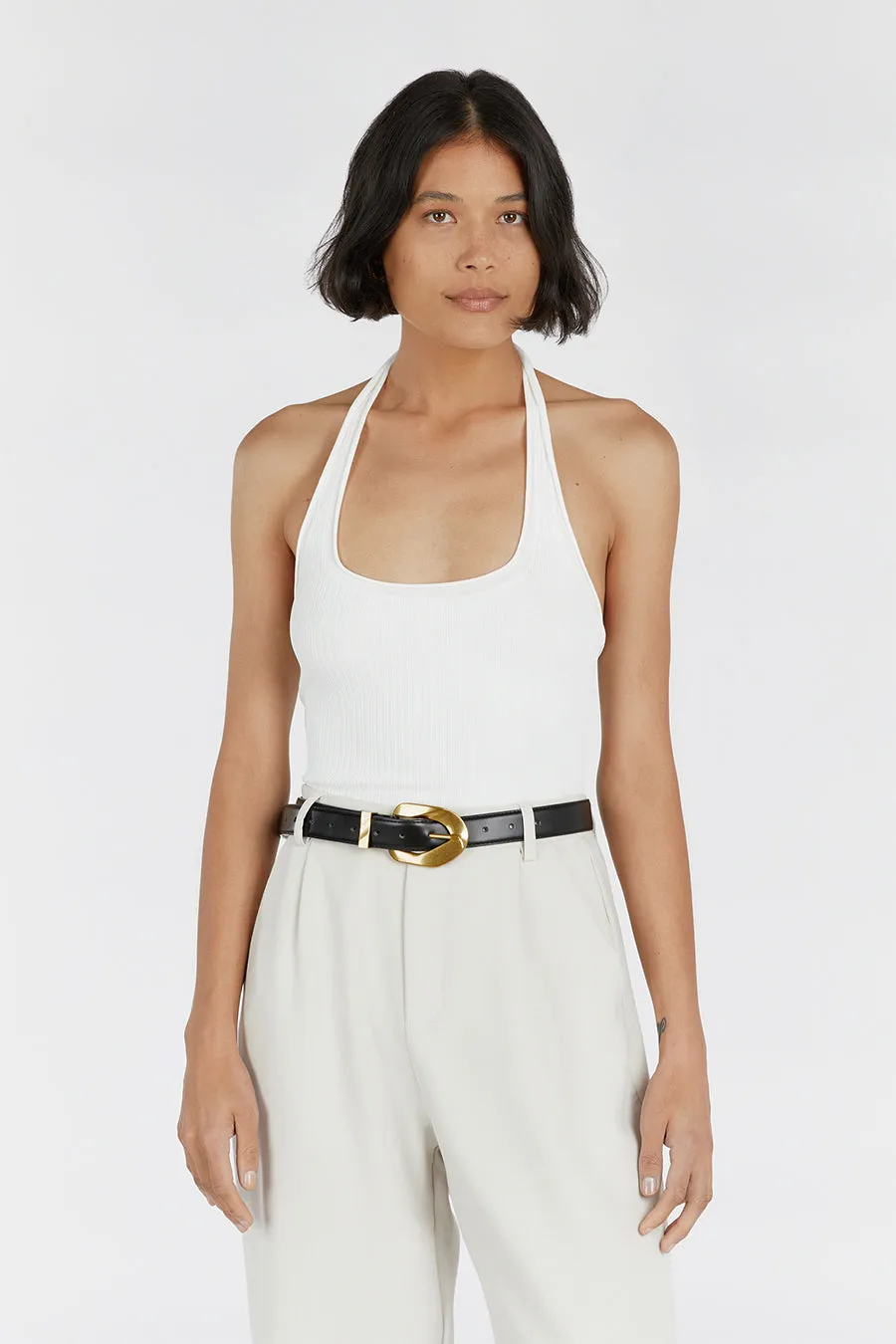 EDDISON OFF WHITE KNIT HALTER TOP sold by Dissh product image thumbnail 2