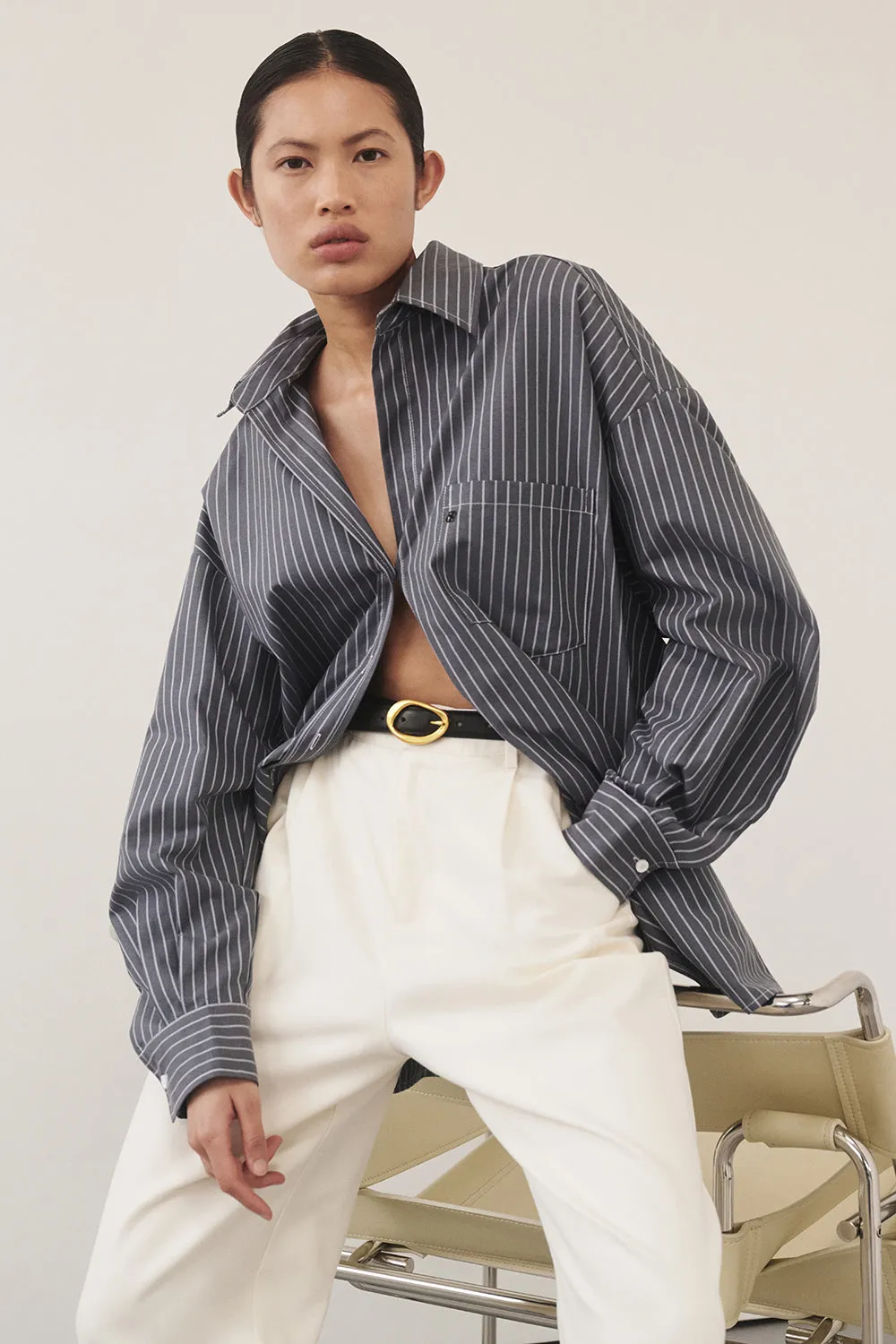 MASON SLATE STRIPE OVERSIZED SHIRT sold by Dissh